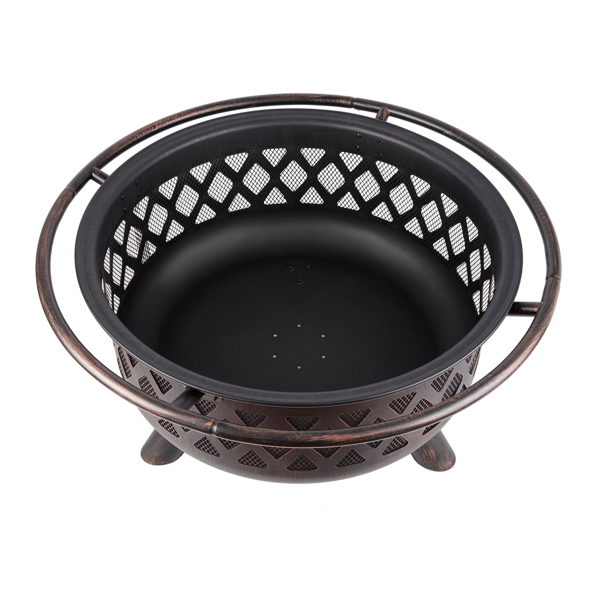Round Iron Outdoor Fire Pit with Spark Screen