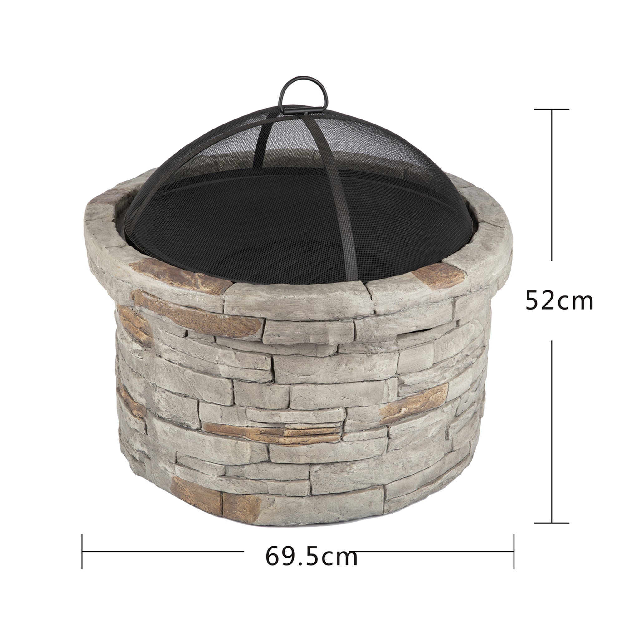 Round Faux Stone Outdoor Fire Pit with Rain Cover
