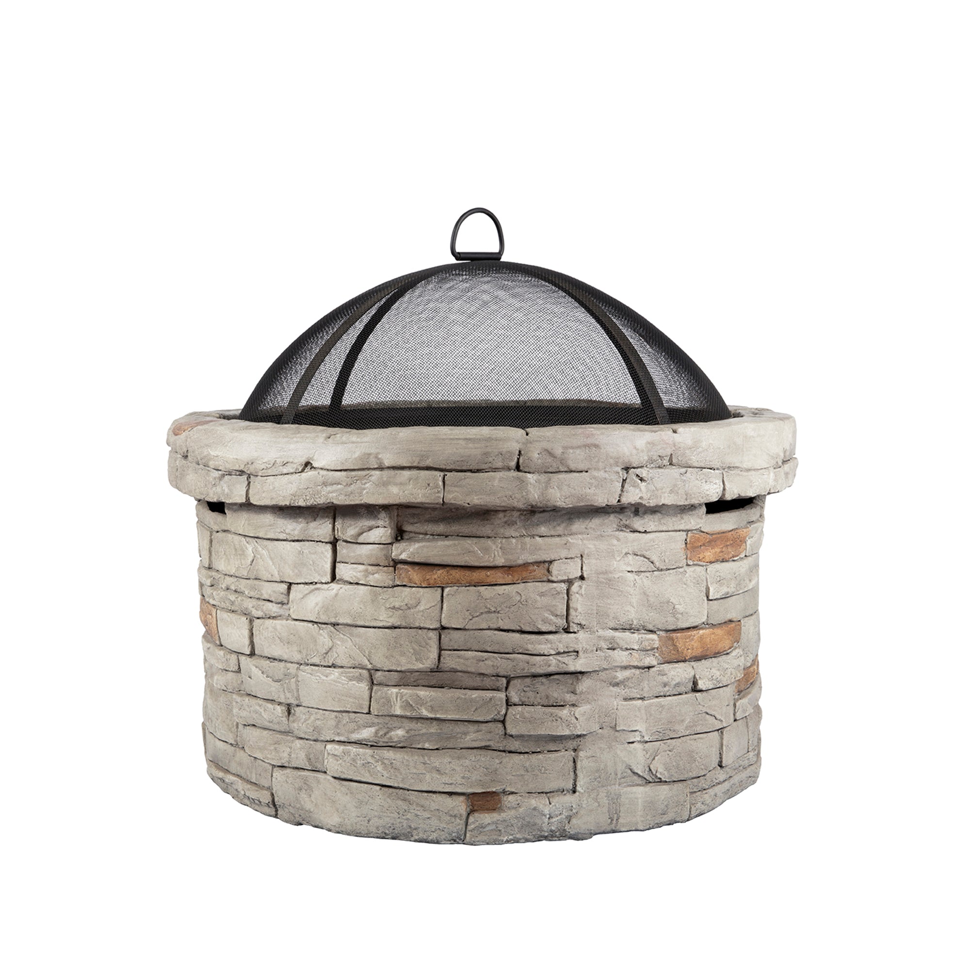 Round Faux Stone Outdoor Fire Pit with Rain Cover