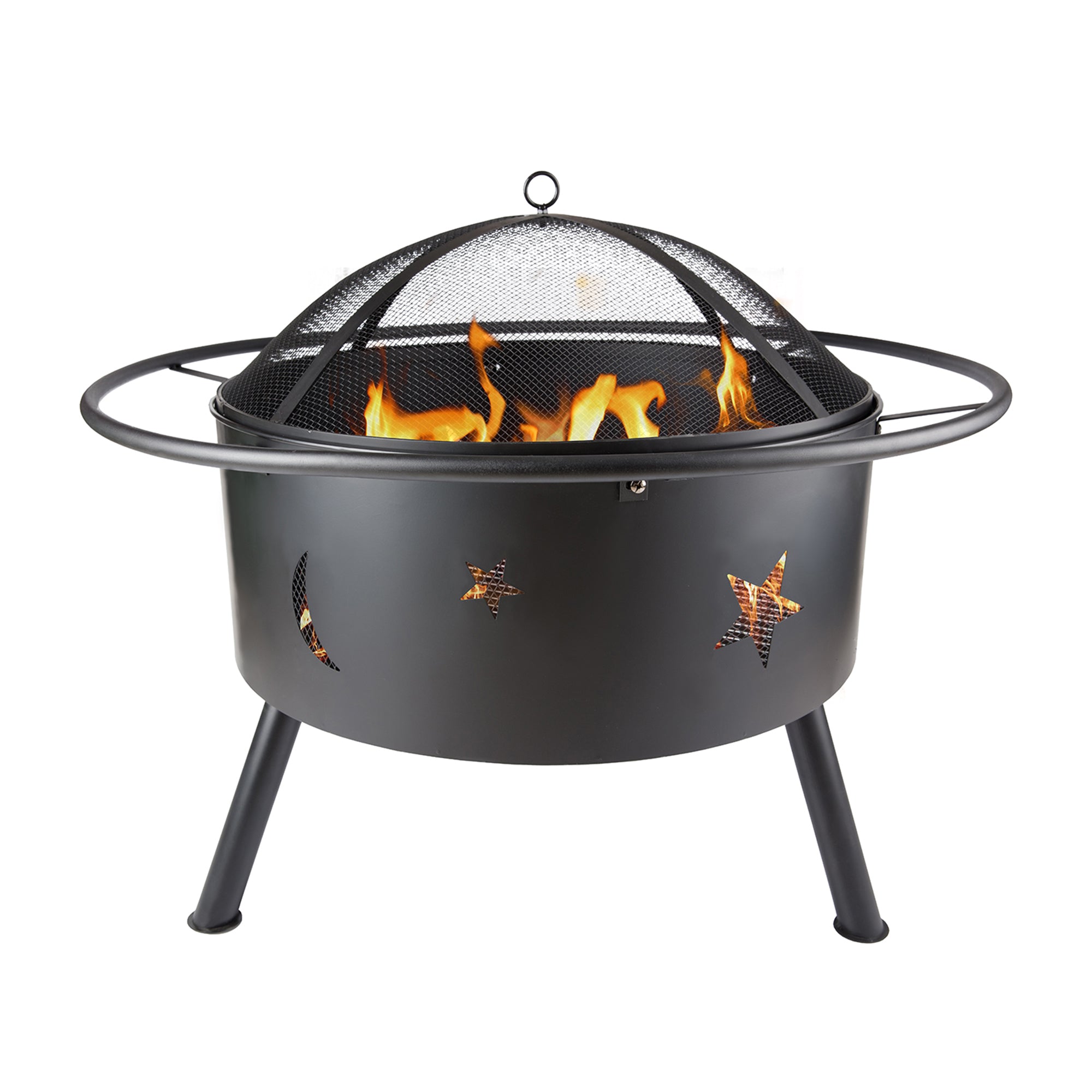 Round Iron Outdoor Fire Pit with Spark Screen
