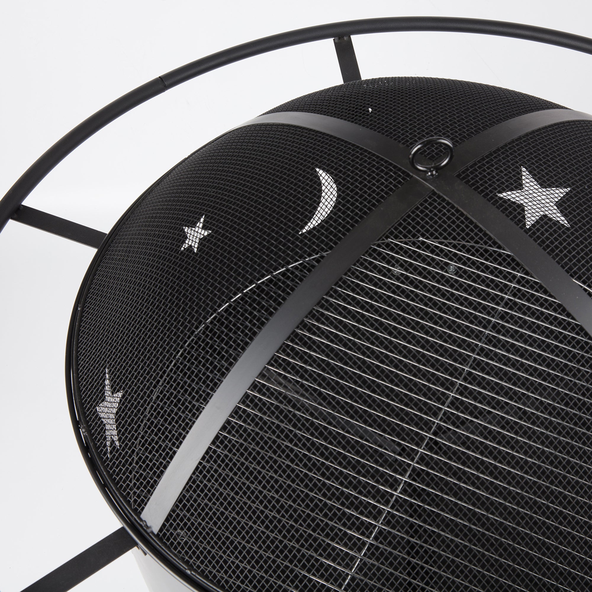 Round Iron Outdoor Fire Pit with Spark Screen
