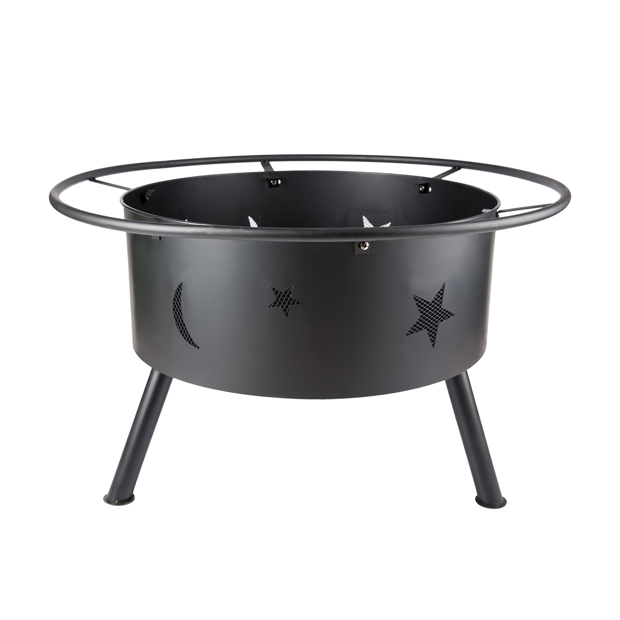 Round Iron Outdoor Fire Pit with Spark Screen