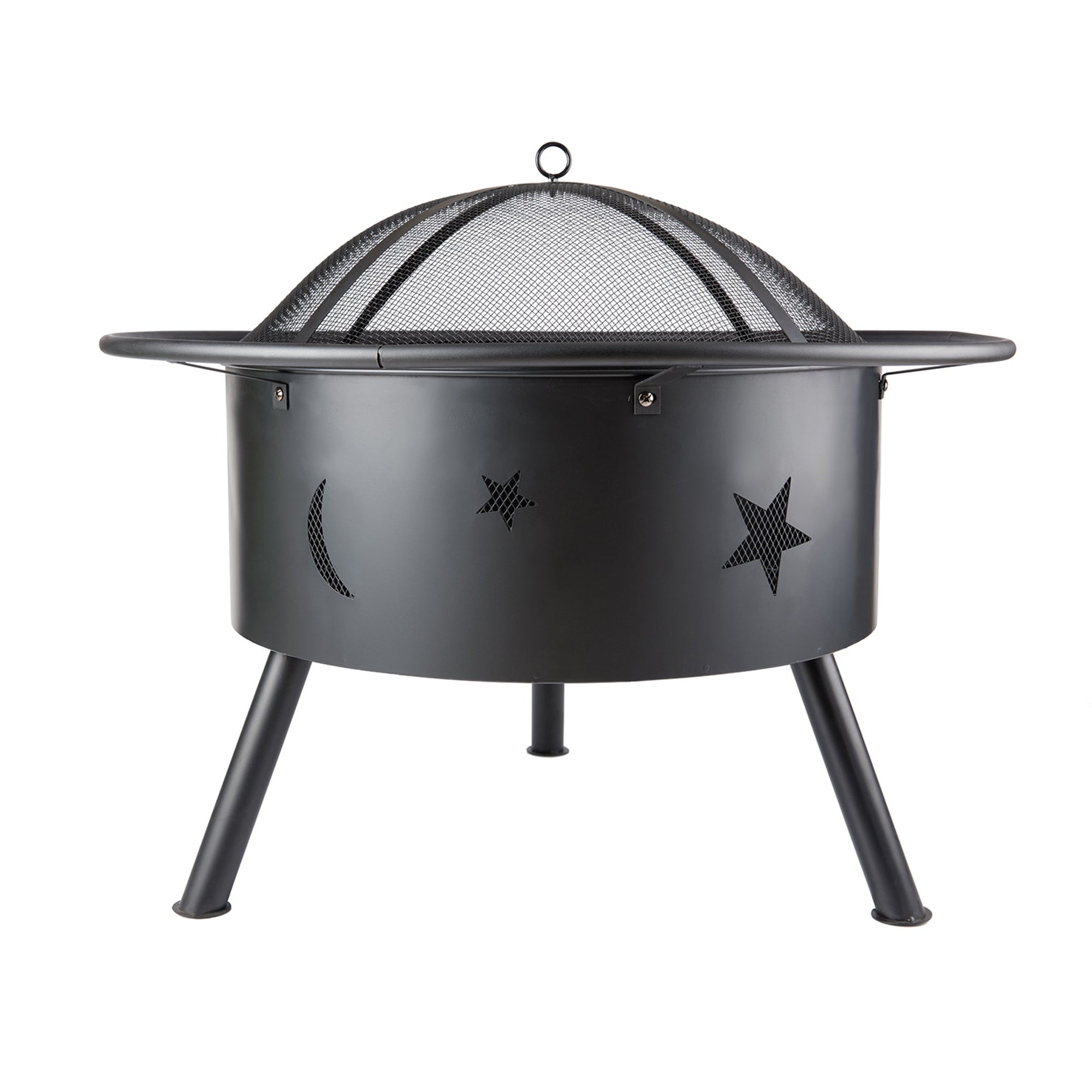 Round Iron Outdoor Fire Pit with Spark Screen