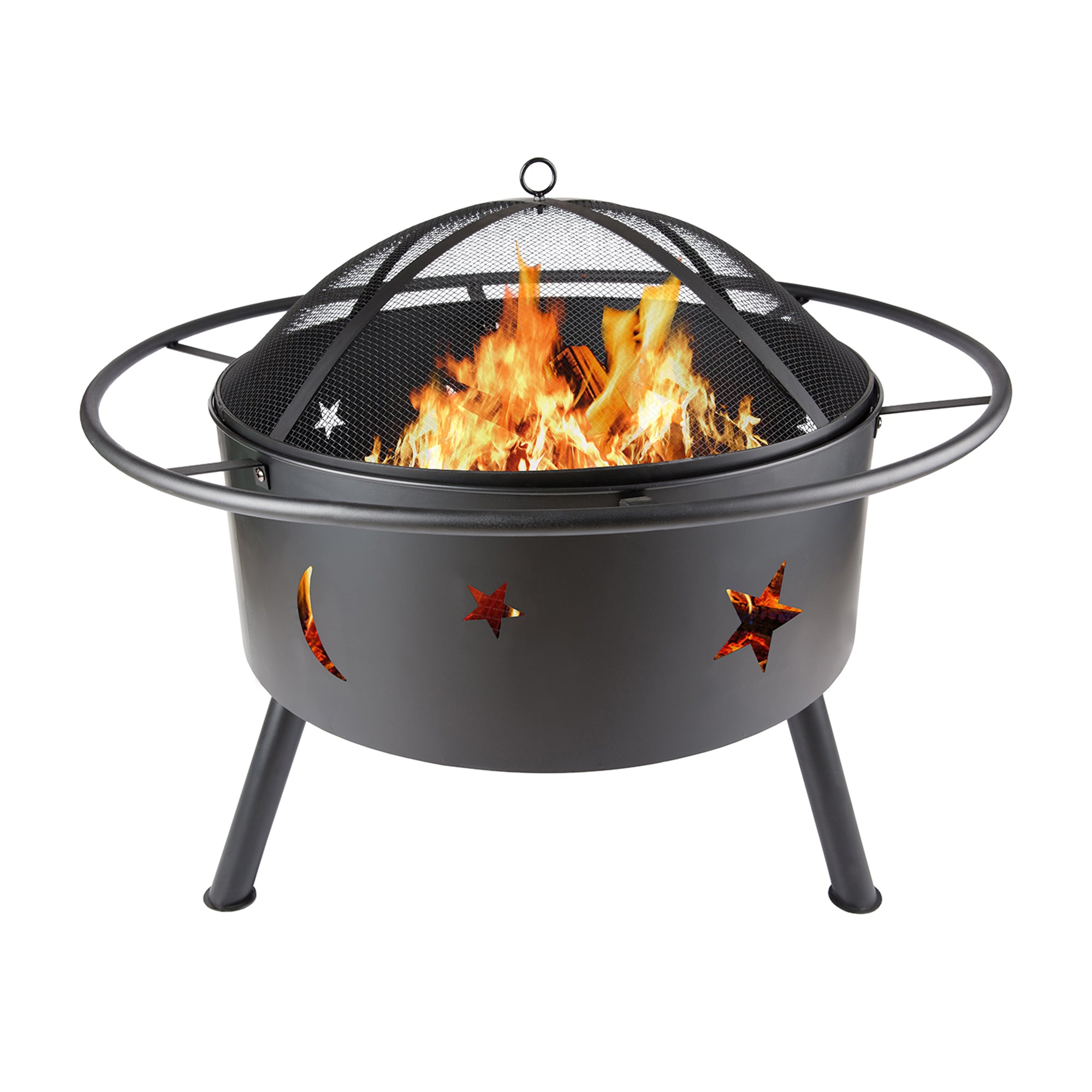 Round Iron Outdoor Fire Pit with Spark Screen