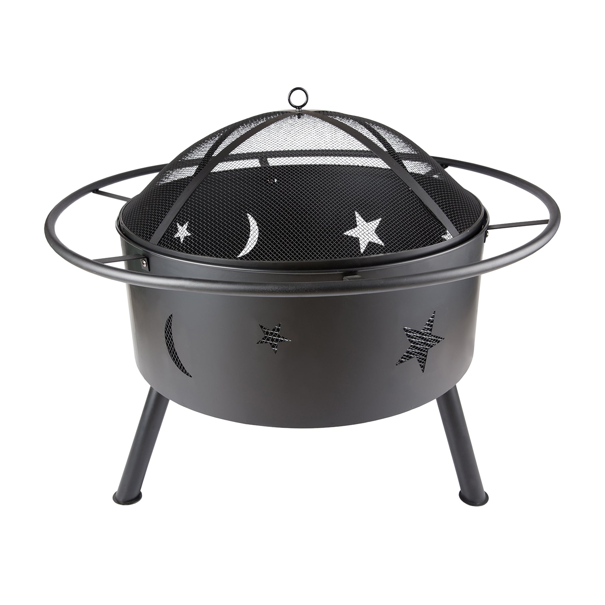 Round Iron Outdoor Fire Pit with Spark Screen