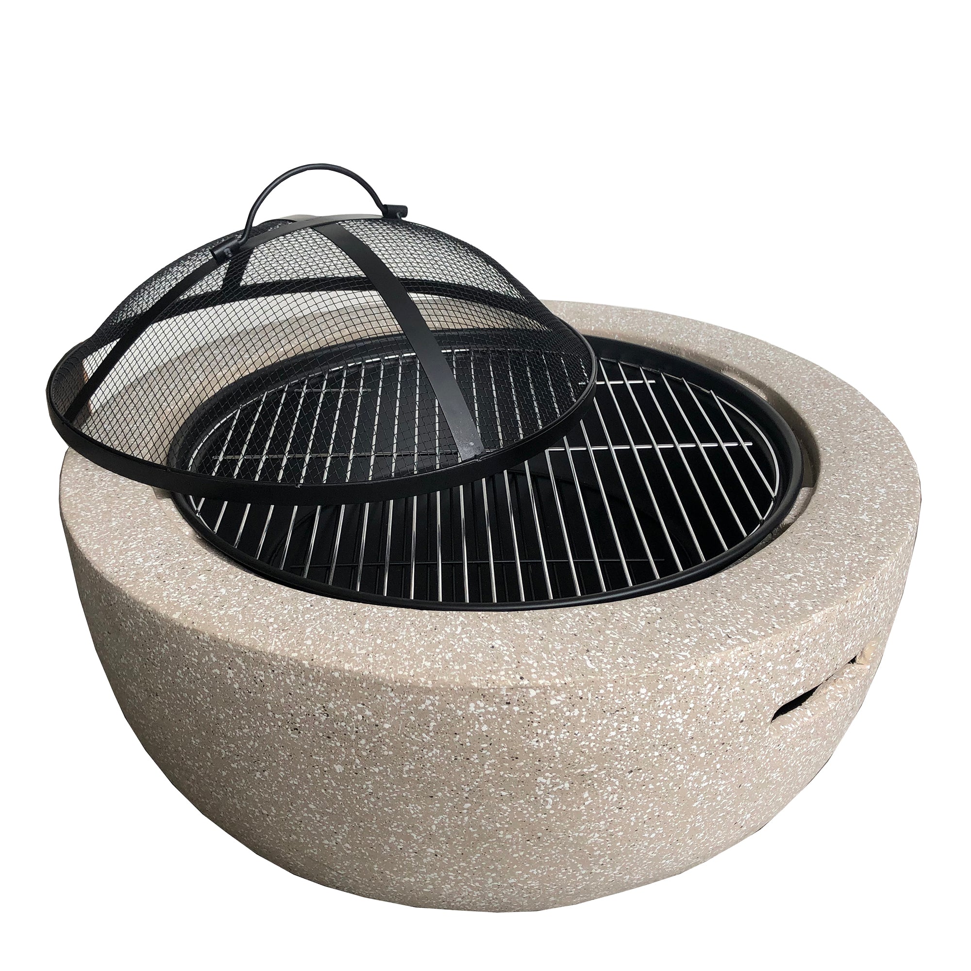 Round Faux Stone Outdoor Fire Pit with Fire Screen