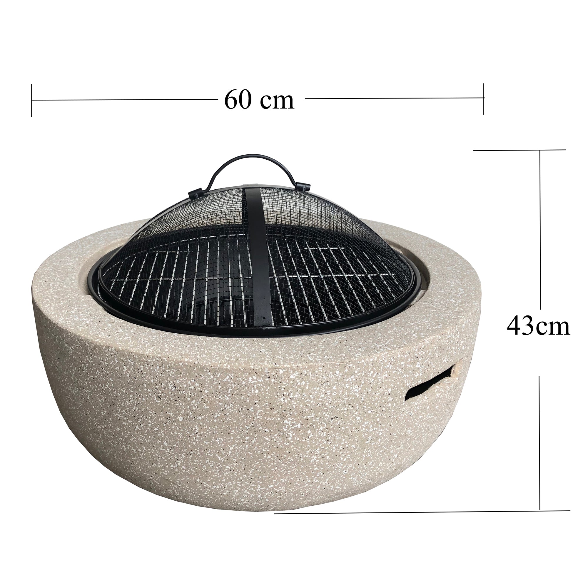 Round Faux Stone Outdoor Fire Pit with Fire Screen