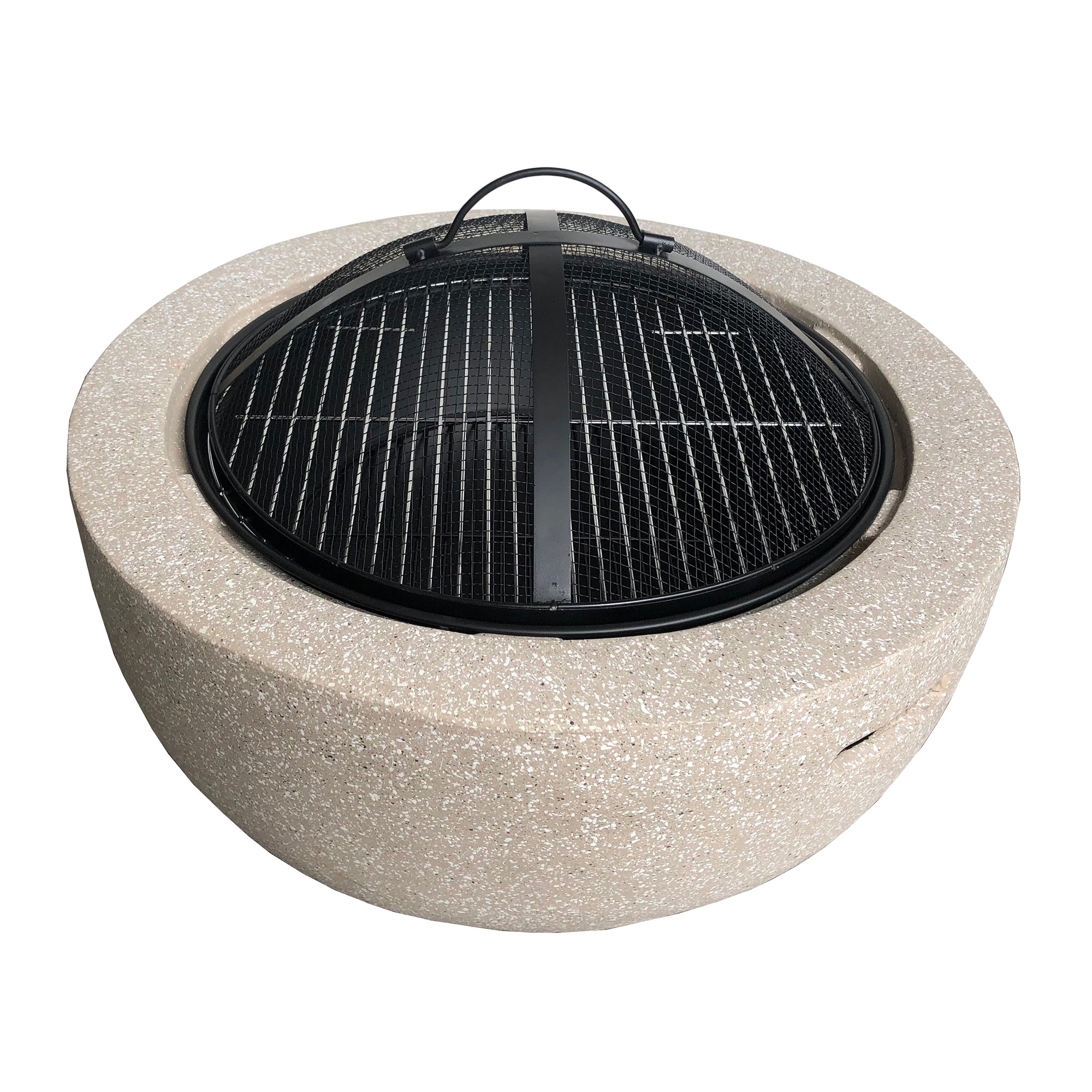Round Faux Stone Outdoor Fire Pit with Fire Screen