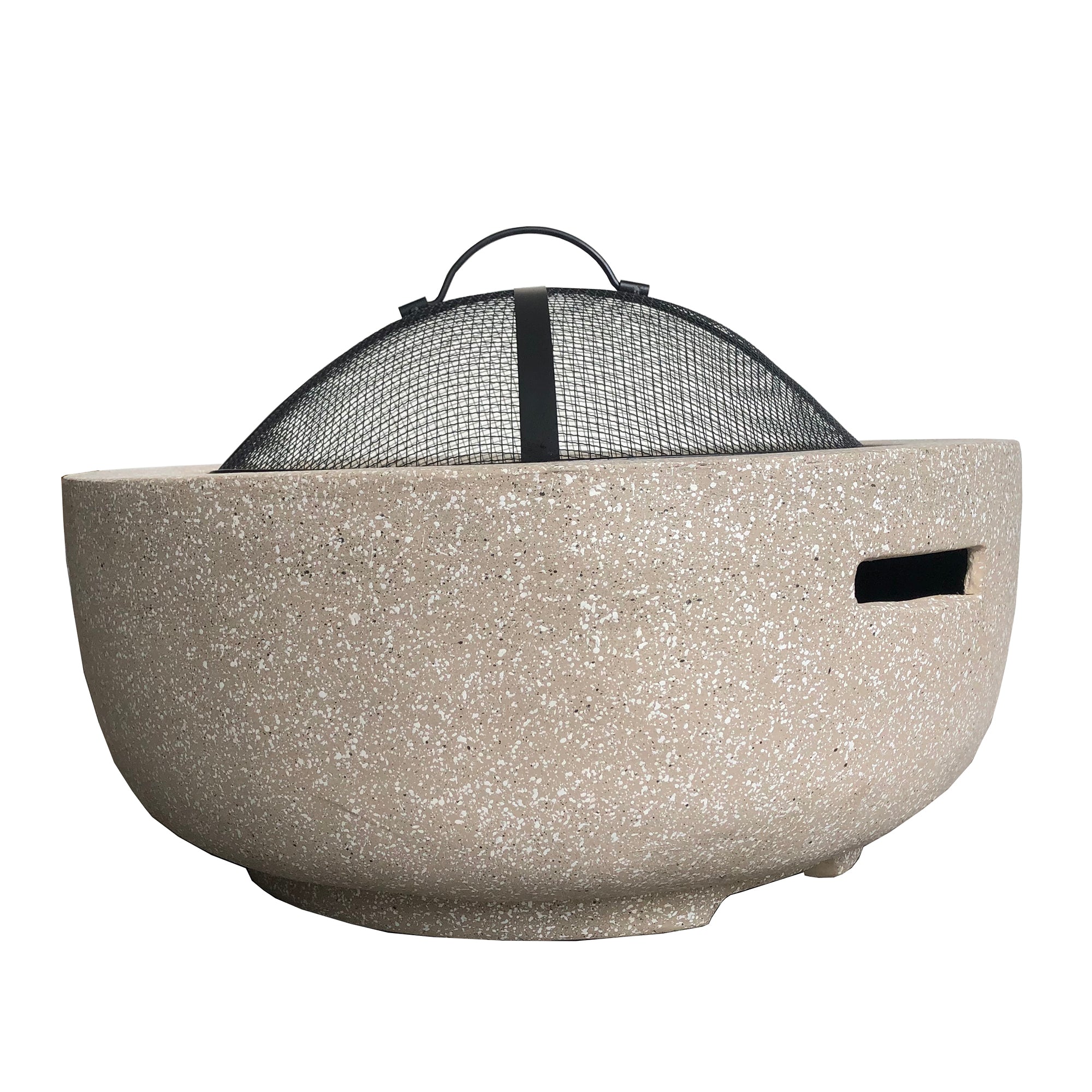 Round Faux Stone Outdoor Fire Pit with Fire Screen