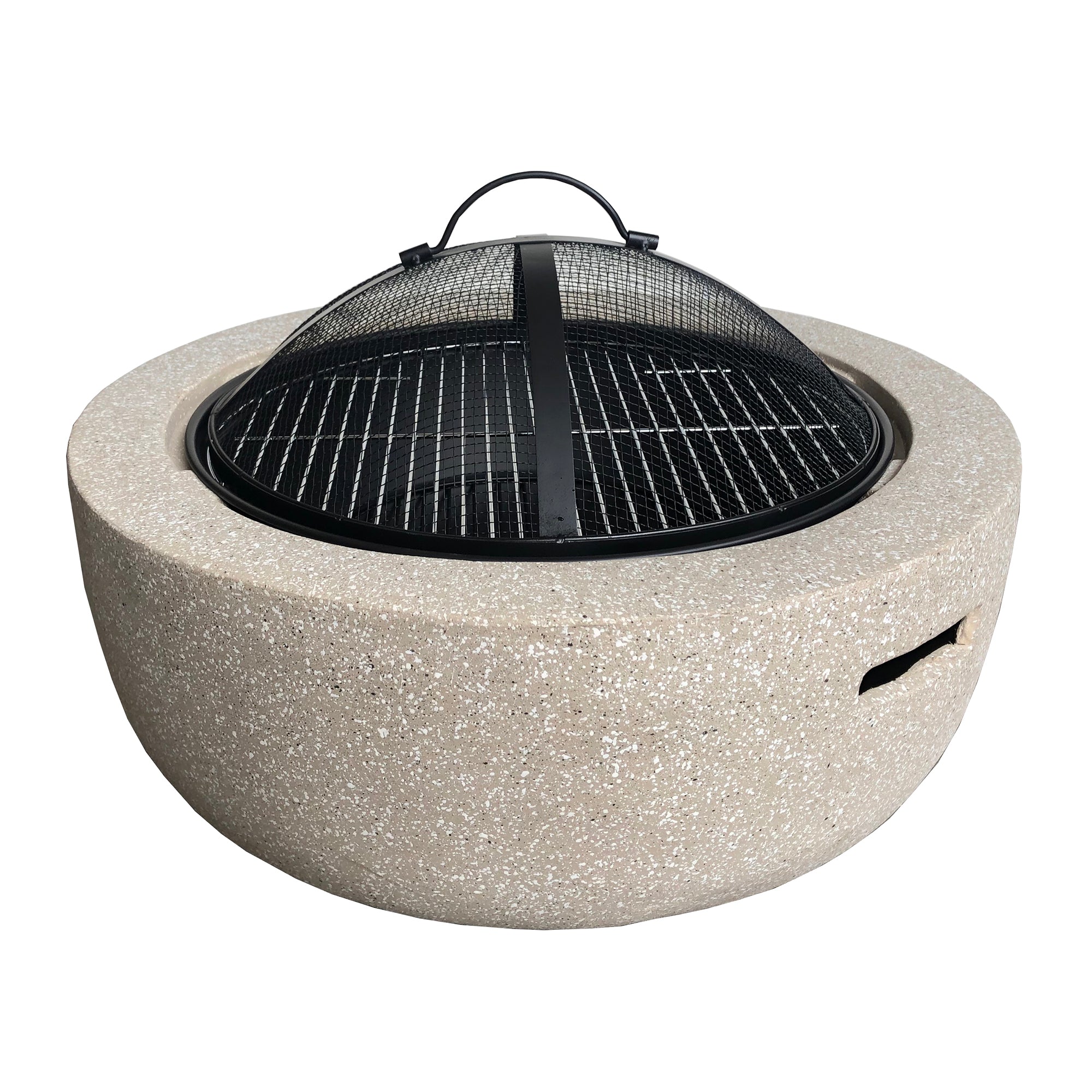 Round Faux Stone Outdoor Fire Pit with Fire Screen