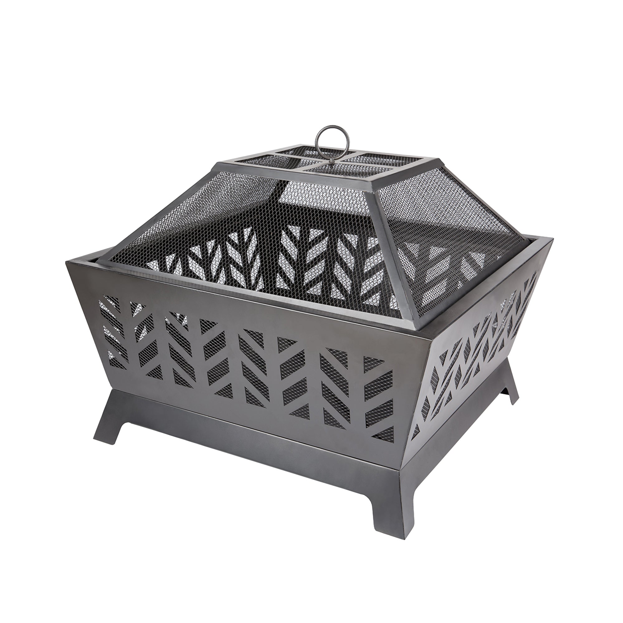Square Iron Outdoor Fire Pit with Spark Screen