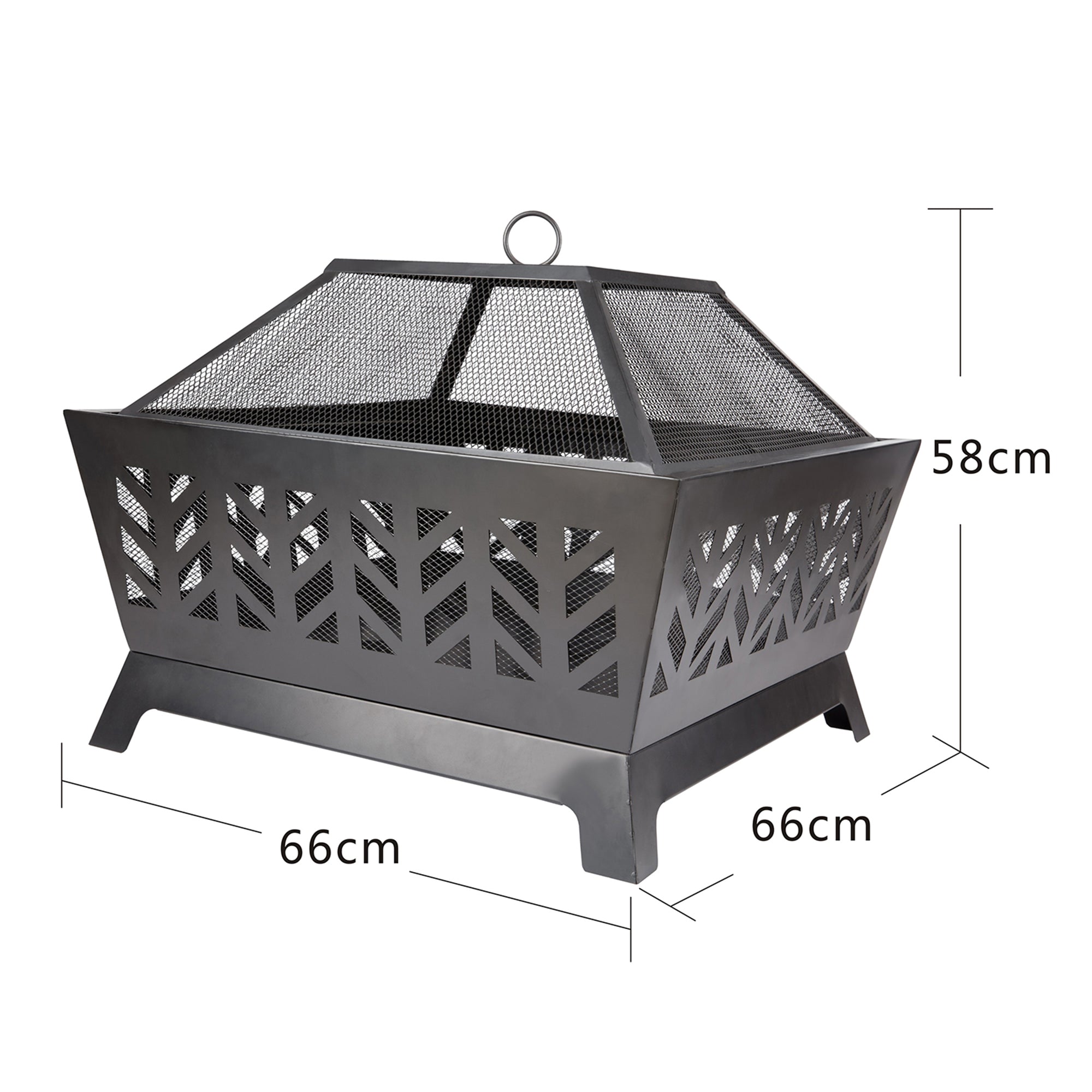 Square Iron Outdoor Fire Pit with Spark Screen