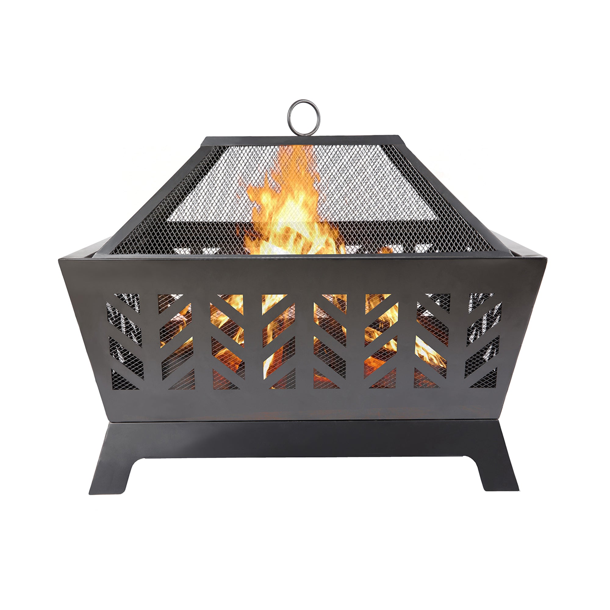Square Iron Outdoor Fire Pit with Spark Screen