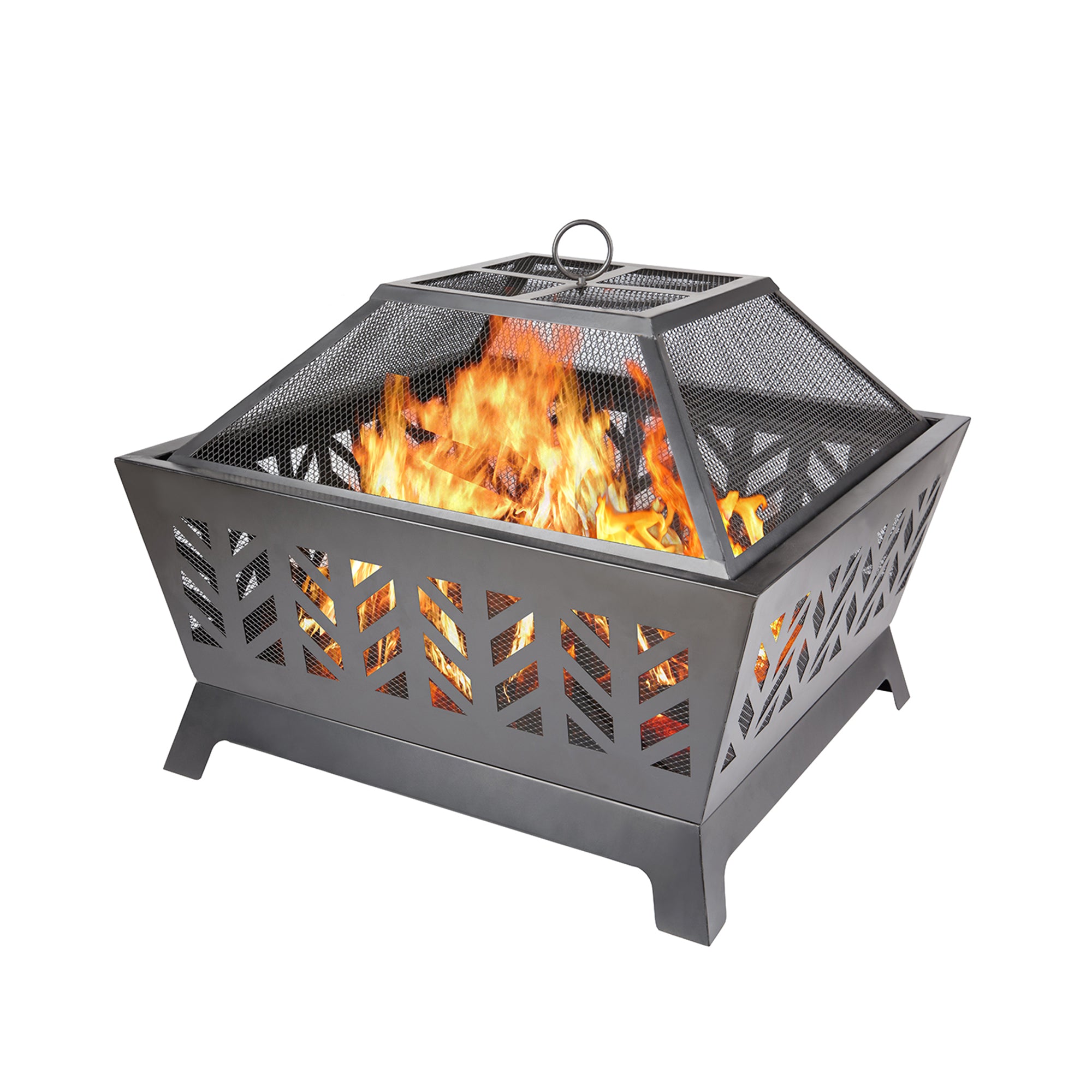 Square Iron Outdoor Fire Pit with Spark Screen