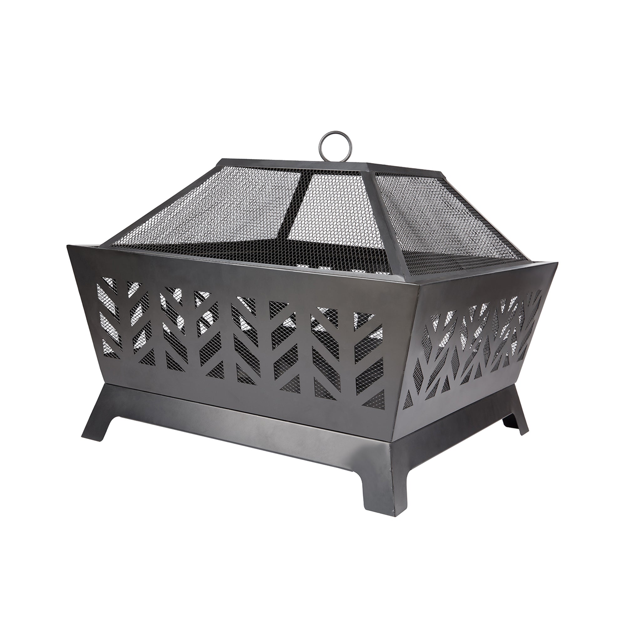 Square Iron Outdoor Fire Pit with Spark Screen