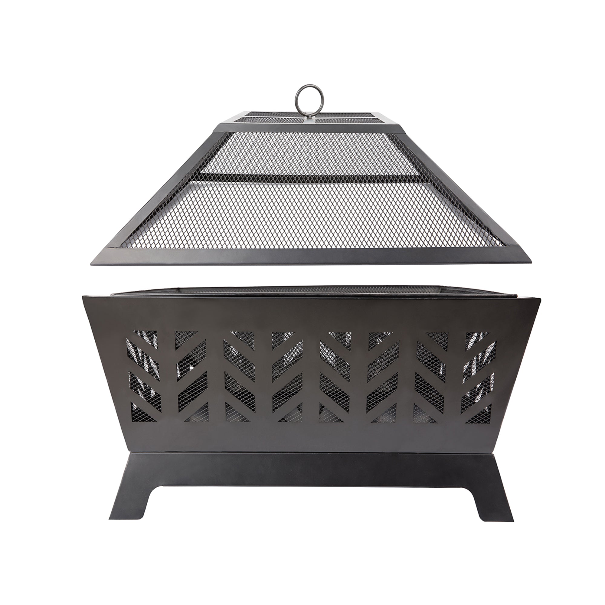 Square Iron Outdoor Fire Pit with Spark Screen
