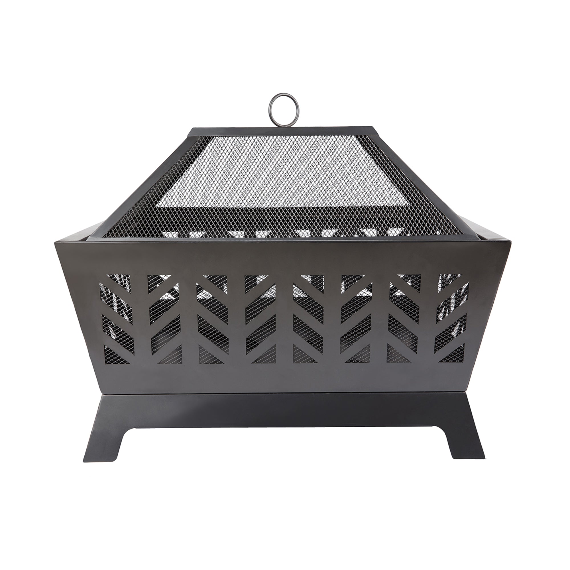 Square Iron Outdoor Fire Pit with Spark Screen