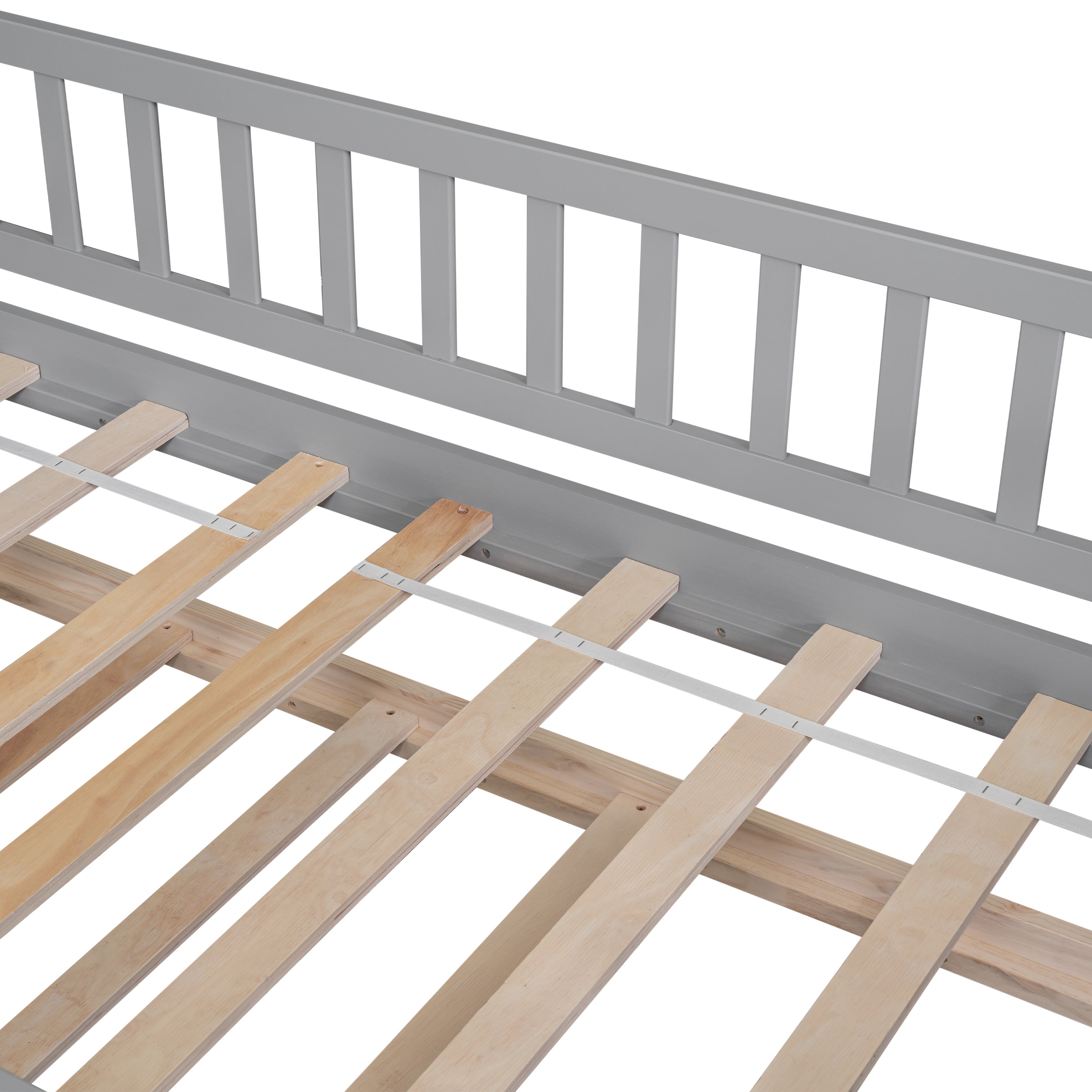 Twin Size House-Shaped Headboard Wood Frame Platform Bed with Fence Guardrails and Trundle