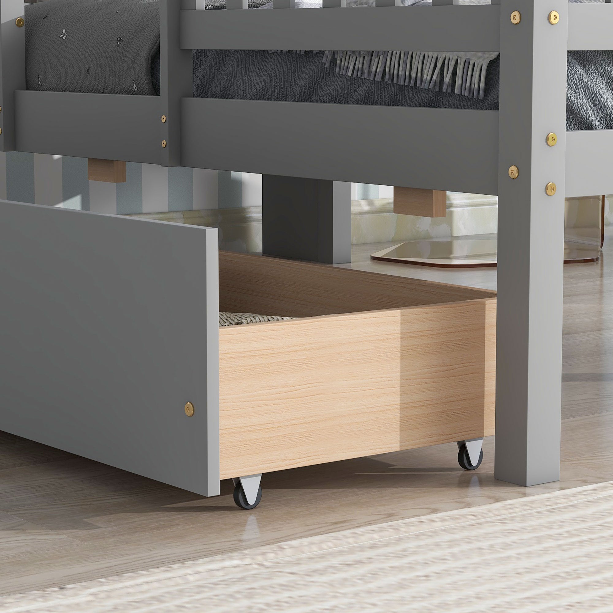 Twin Size House-Shaped Headboard Wood Frame Platform Bed with Fence Guardrails and Drawers