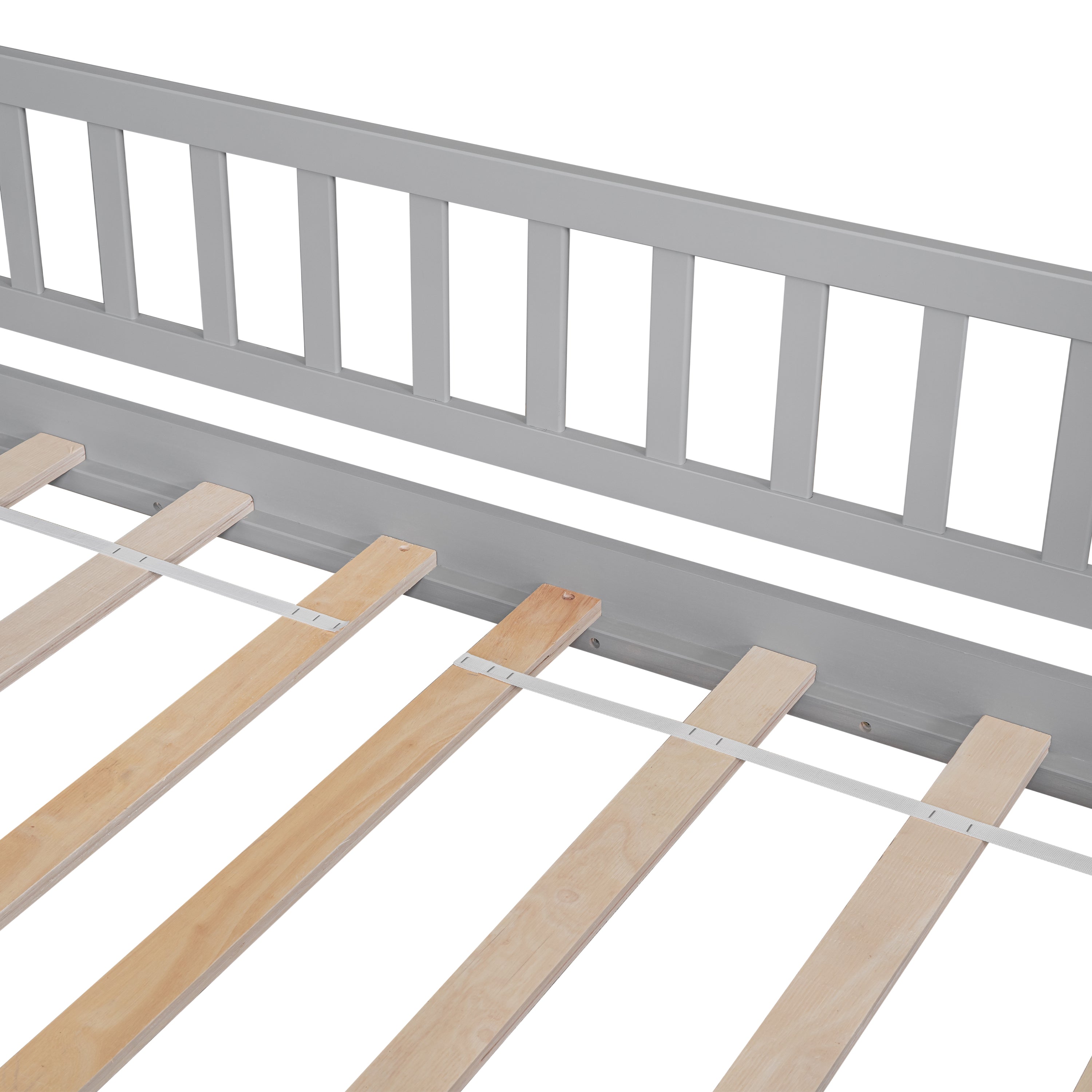 Twin Size House-Shaped Headboard Wood Frame Platform Bed with Fence Guardrails and Drawers