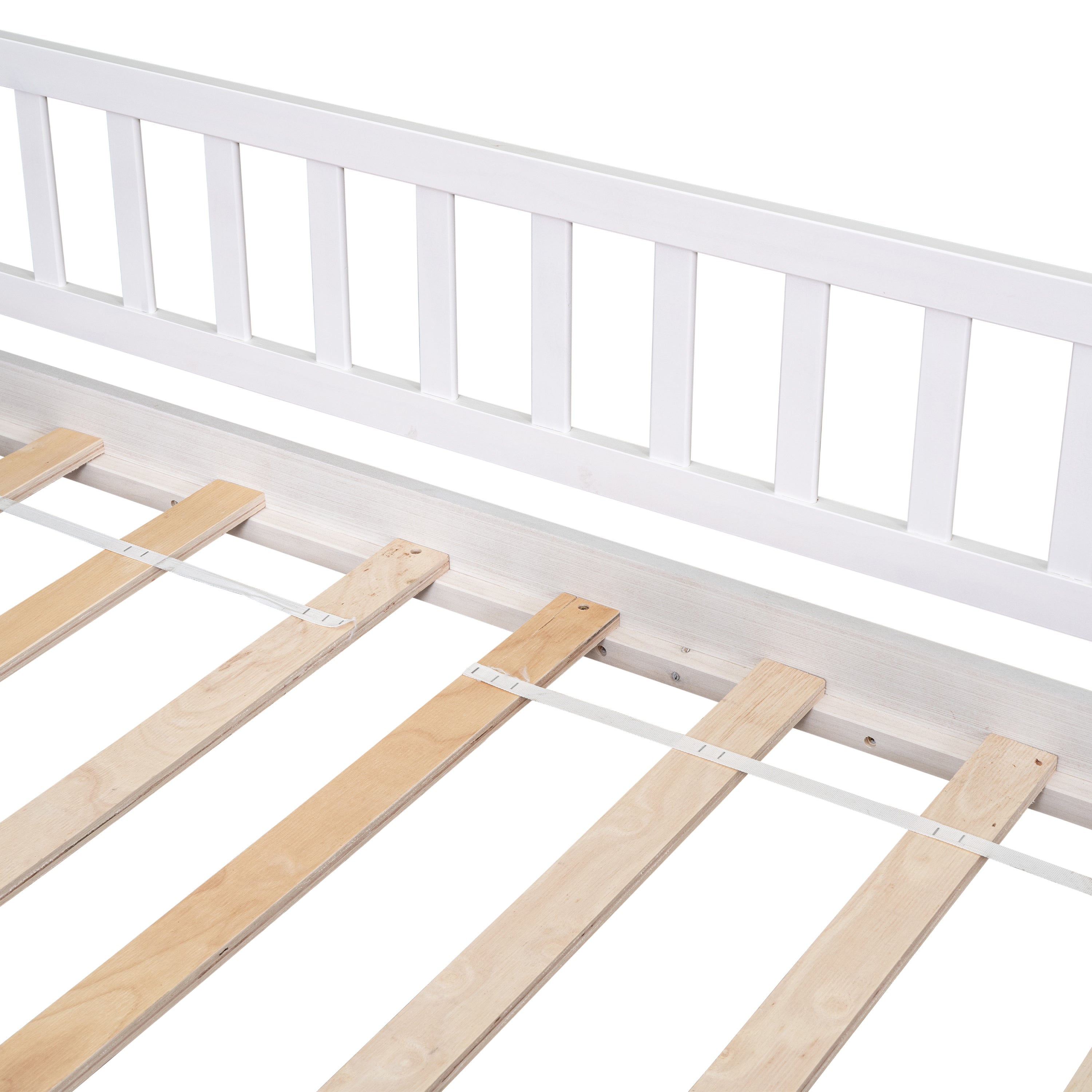 Twin Size House-Shaped Headboard Wood Frame Platform Bed with Fence Guardrails and Drawers