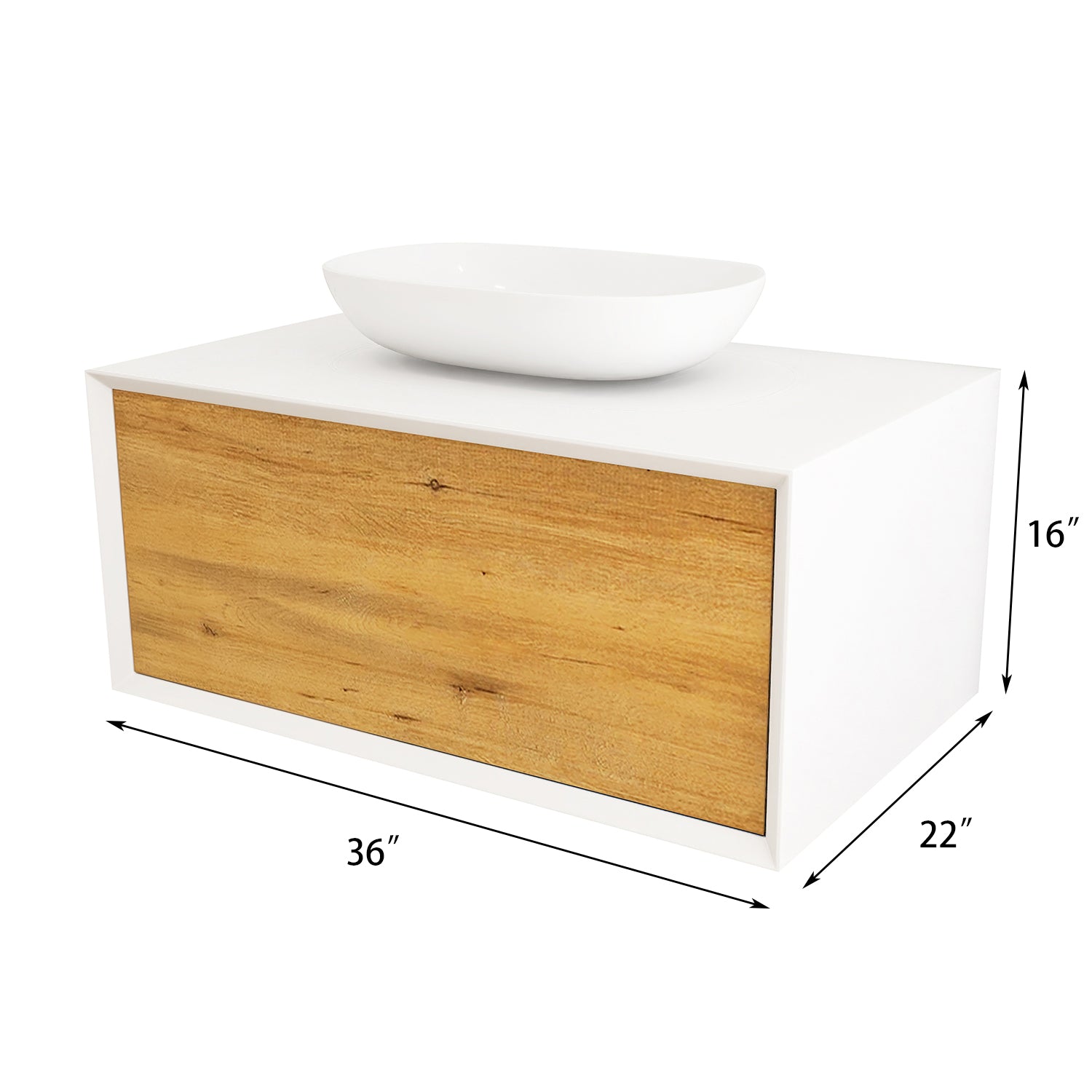 Wall Mounted Bathroom Vanity Set with White Solid Surface Top and Vessel Sink