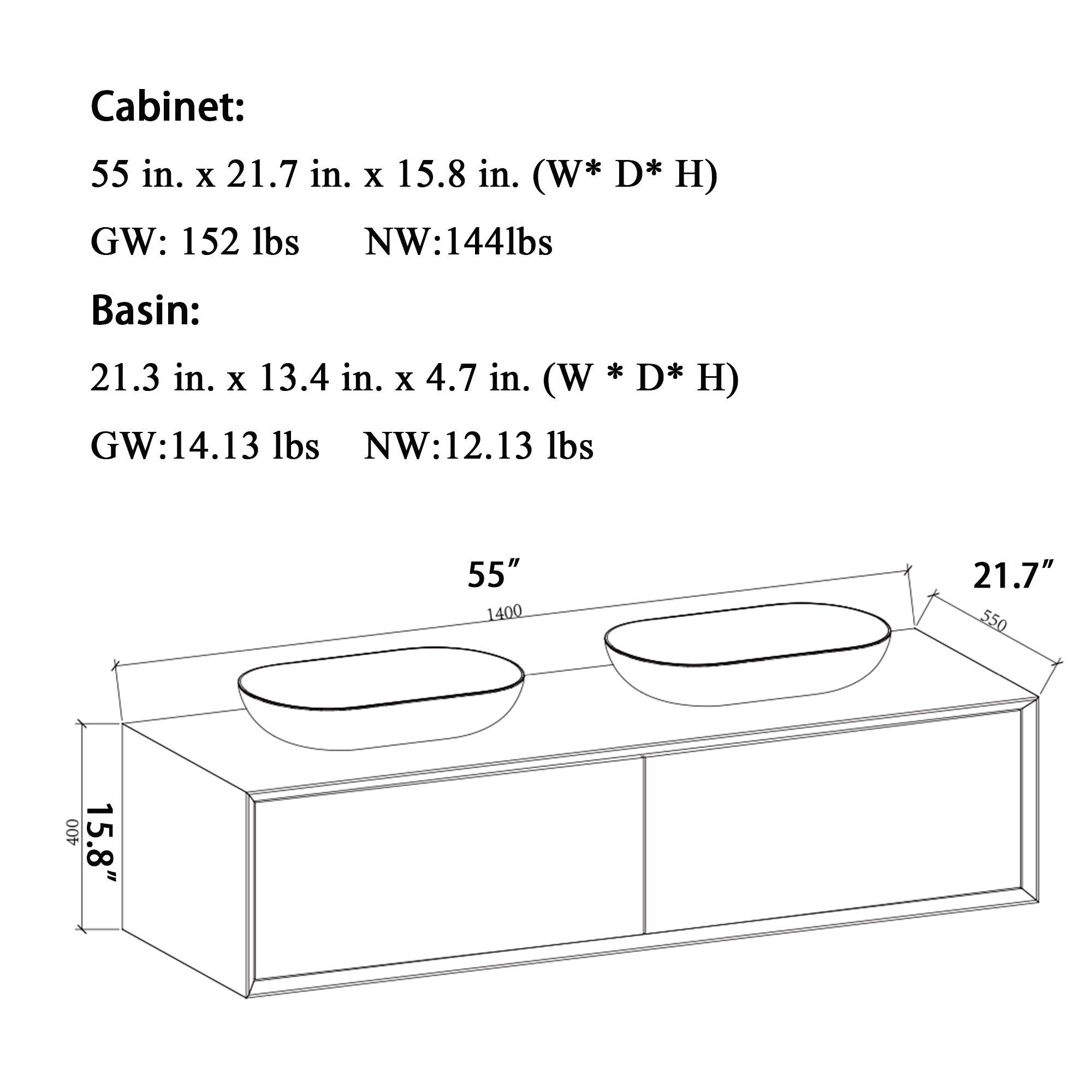 Wall Mounted Bathroom Vanity Set with White Solid Surface Top and Vessel Sink