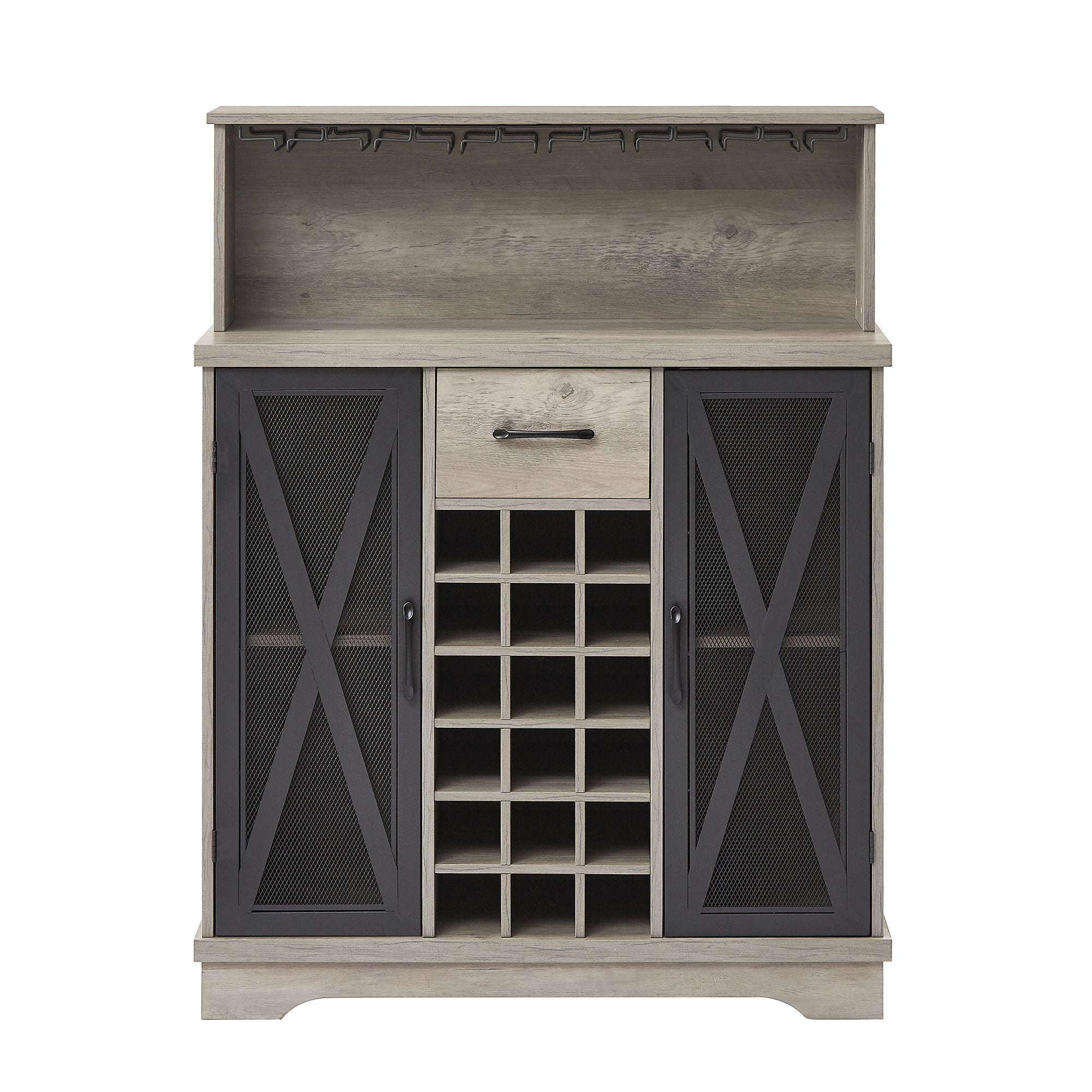 35-inch 2-door Buffet Table with Glass Rack and Wine Storage