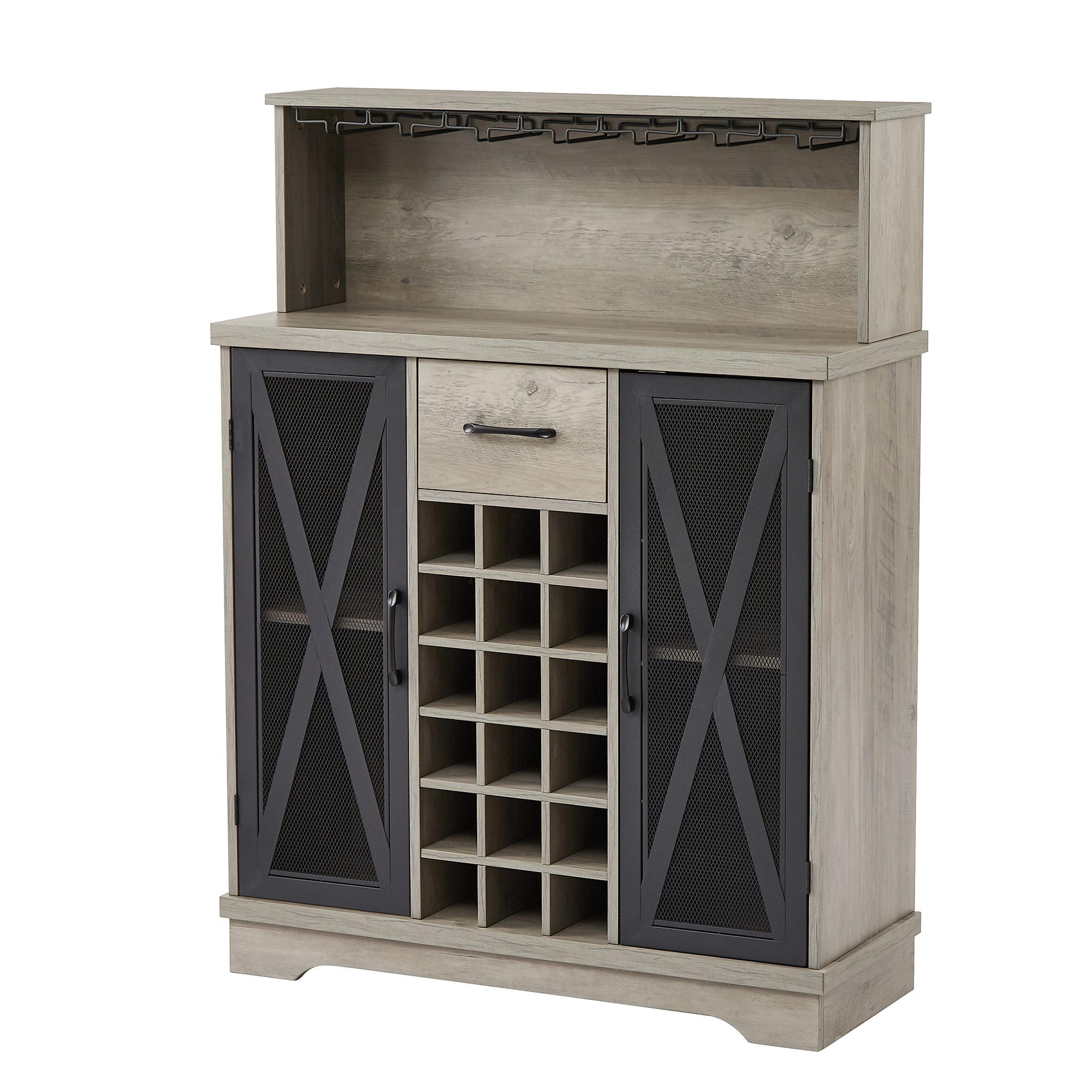 35-inch 2-door Buffet Table with Glass Rack and Wine Storage