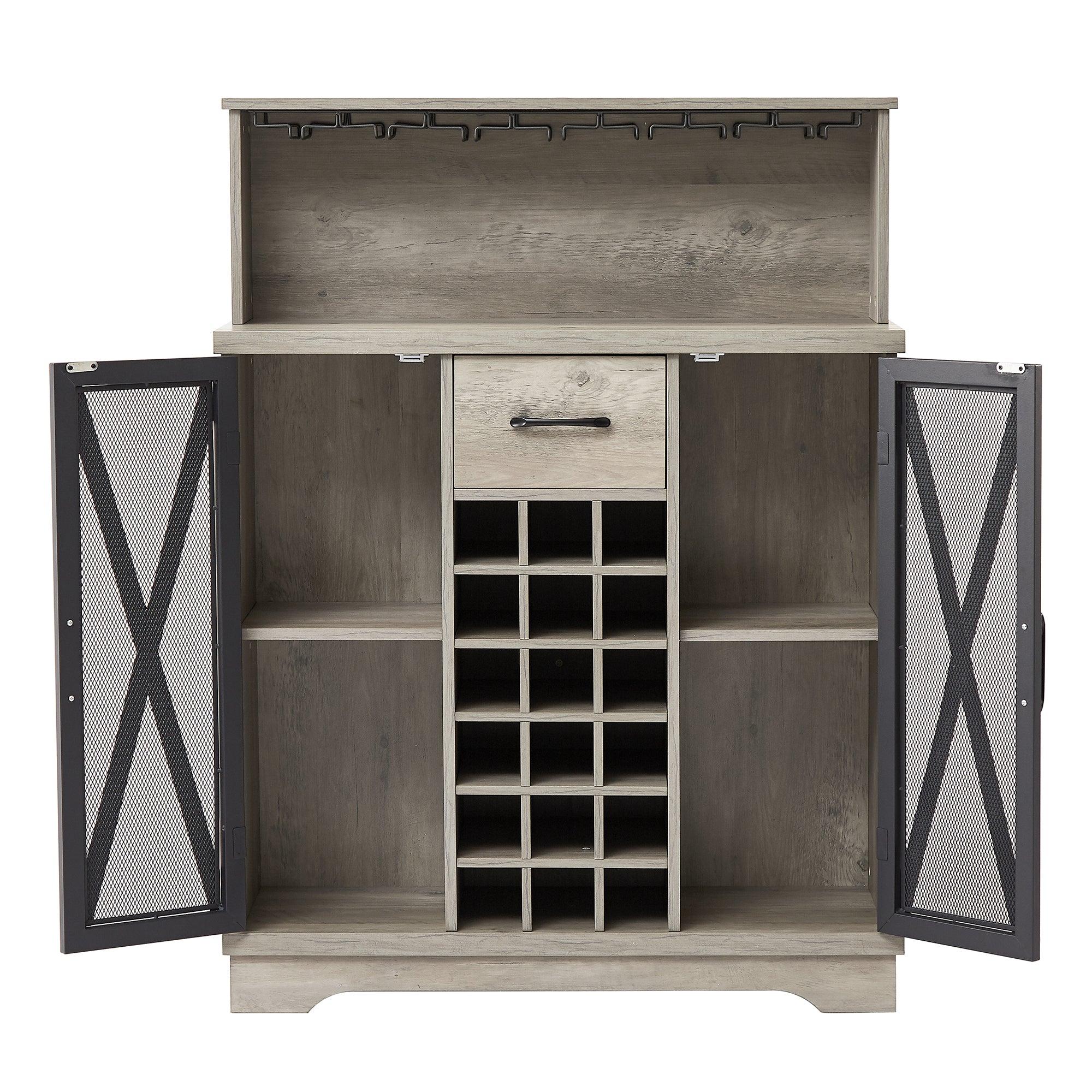 35-inch 2-door Buffet Table with Glass Rack and Wine Storage