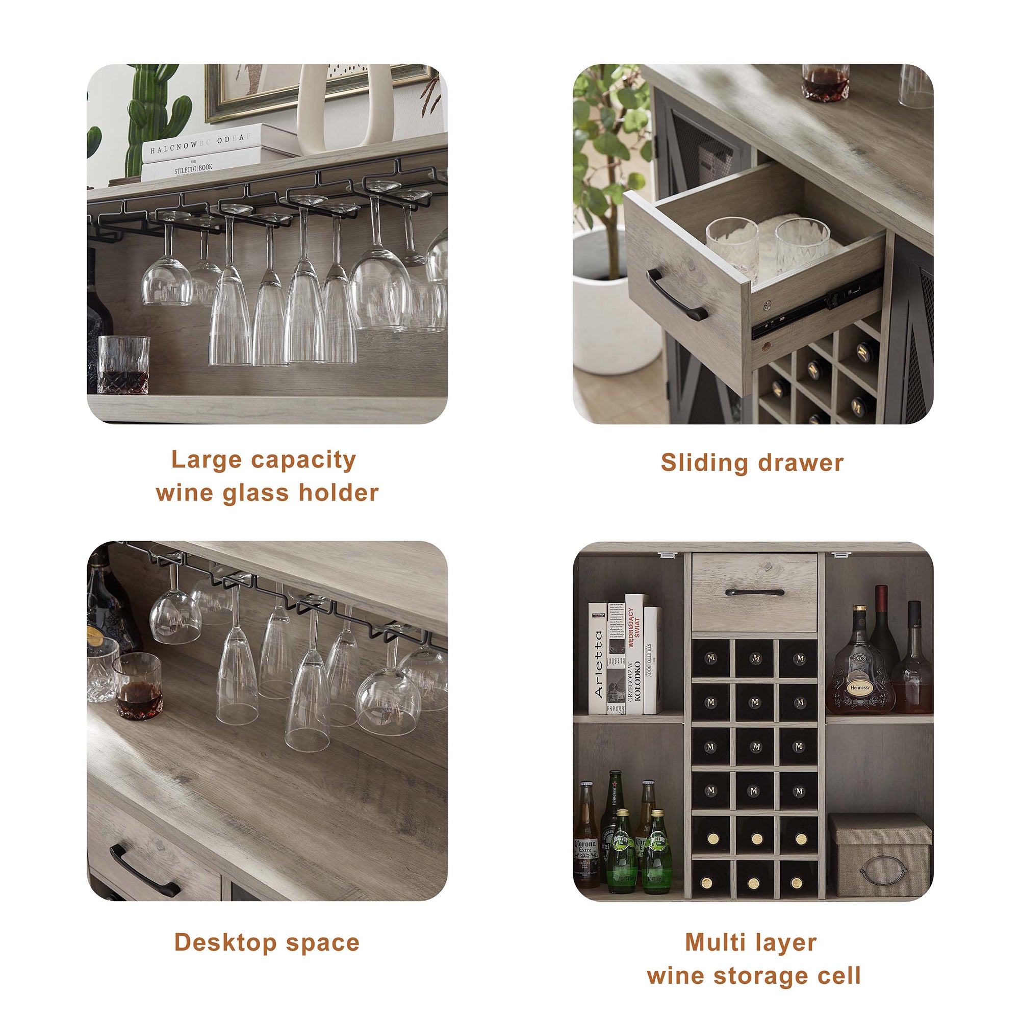 35-inch 2-door Buffet Table with Glass Rack and Wine Storage