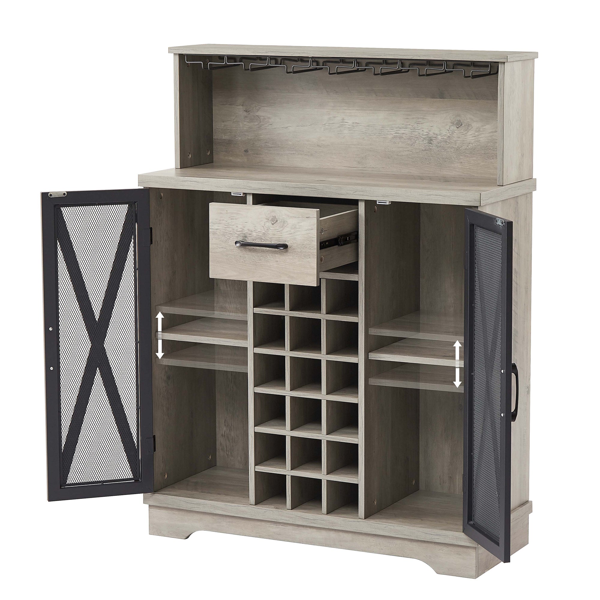35-inch 2-door Buffet Table with Glass Rack and Wine Storage