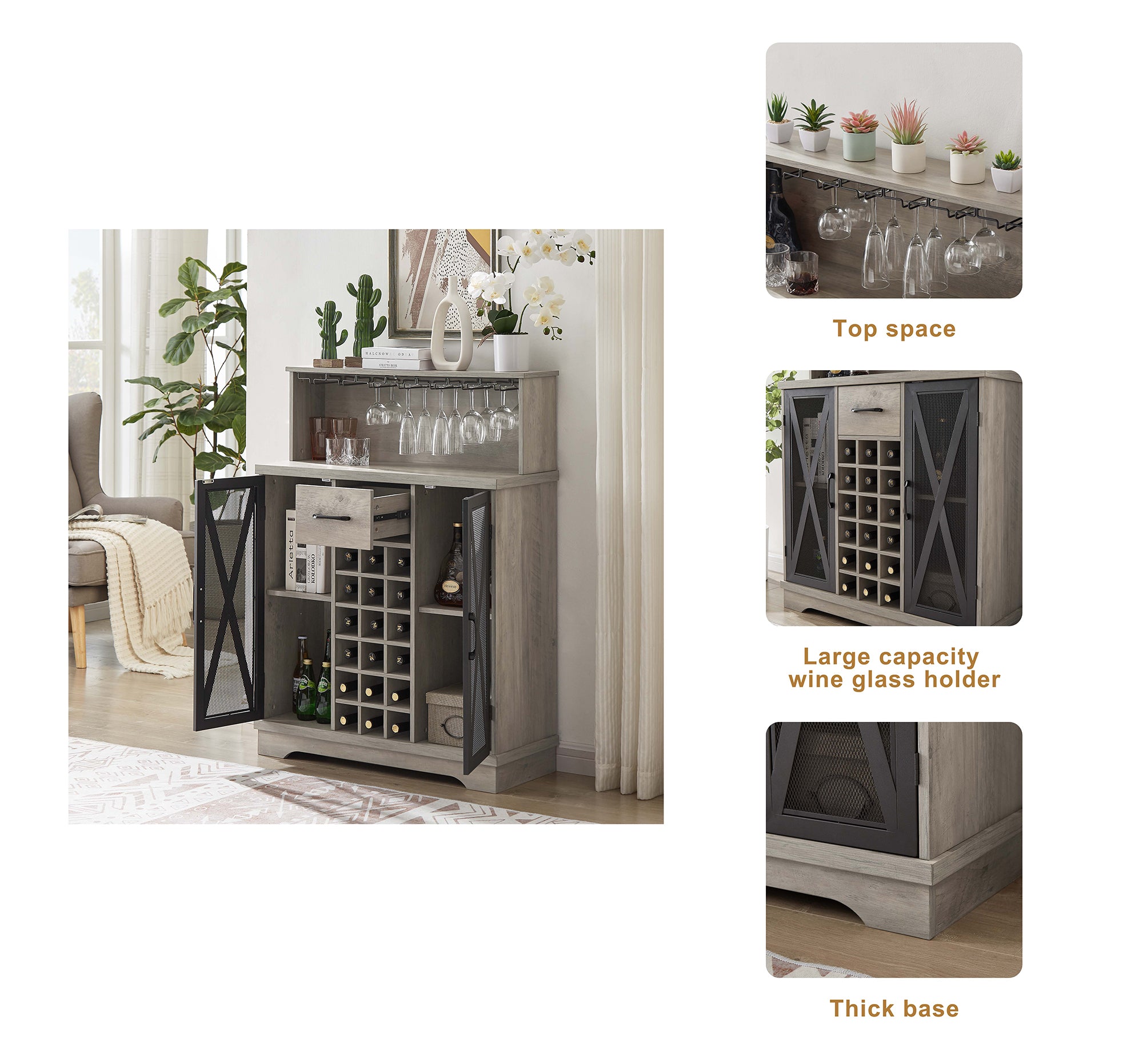 35-inch 2-door Buffet Table with Glass Rack and Wine Storage