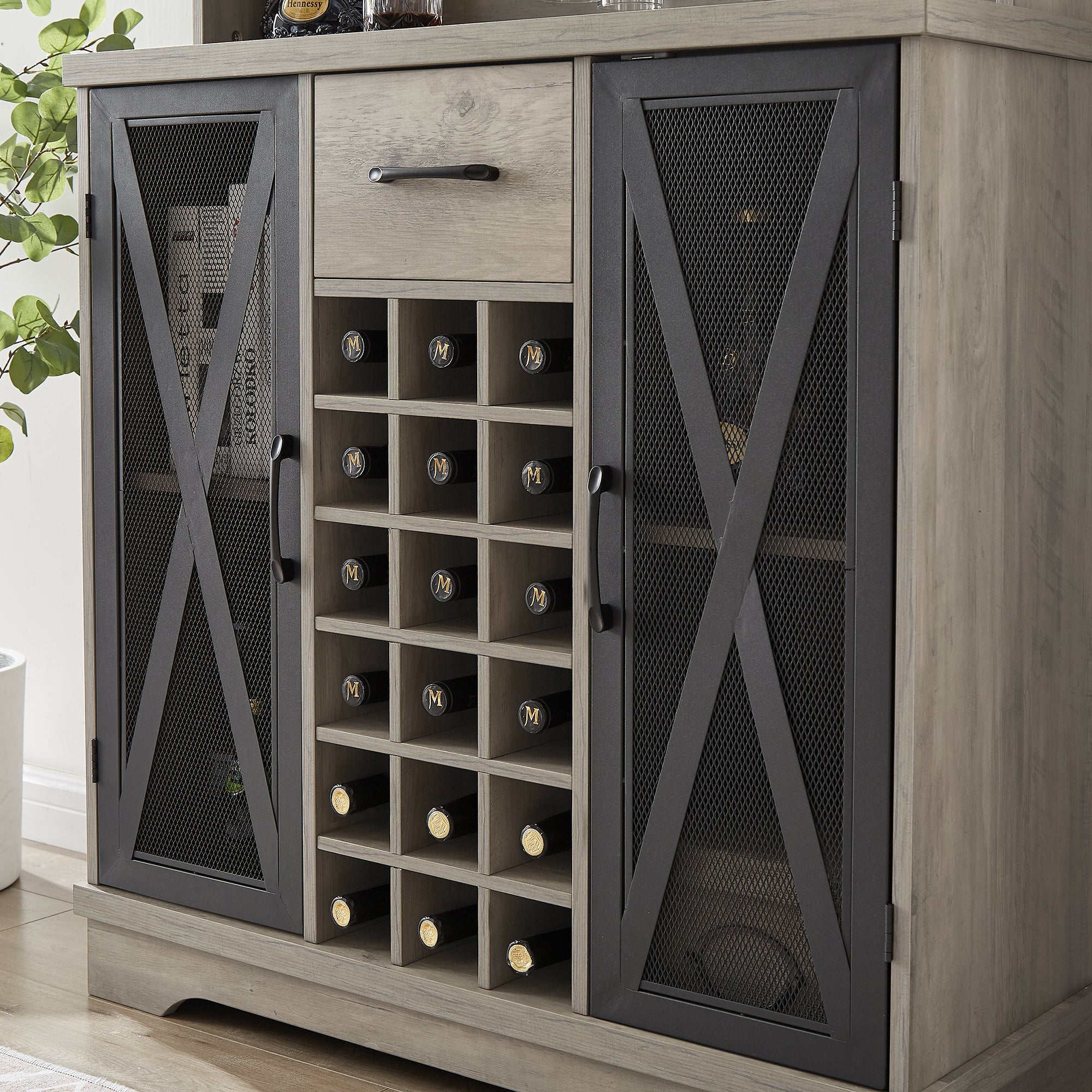 35-inch 2-door Buffet Table with Glass Rack and Wine Storage