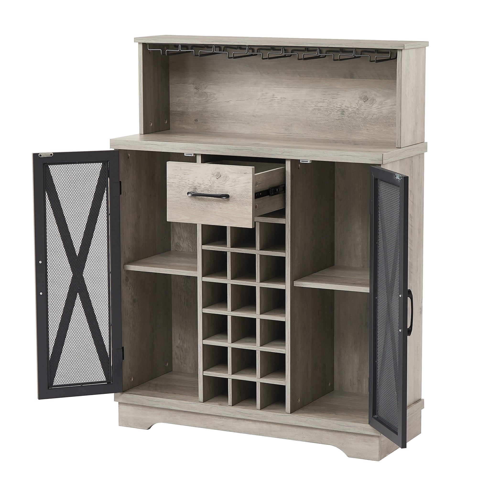 35-inch 2-door Buffet Table with Glass Rack and Wine Storage