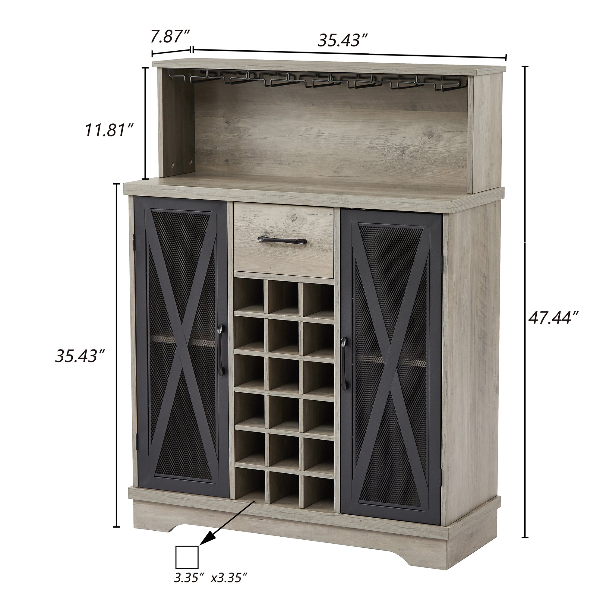 35-inch 2-door Buffet Table with Glass Rack and Wine Storage