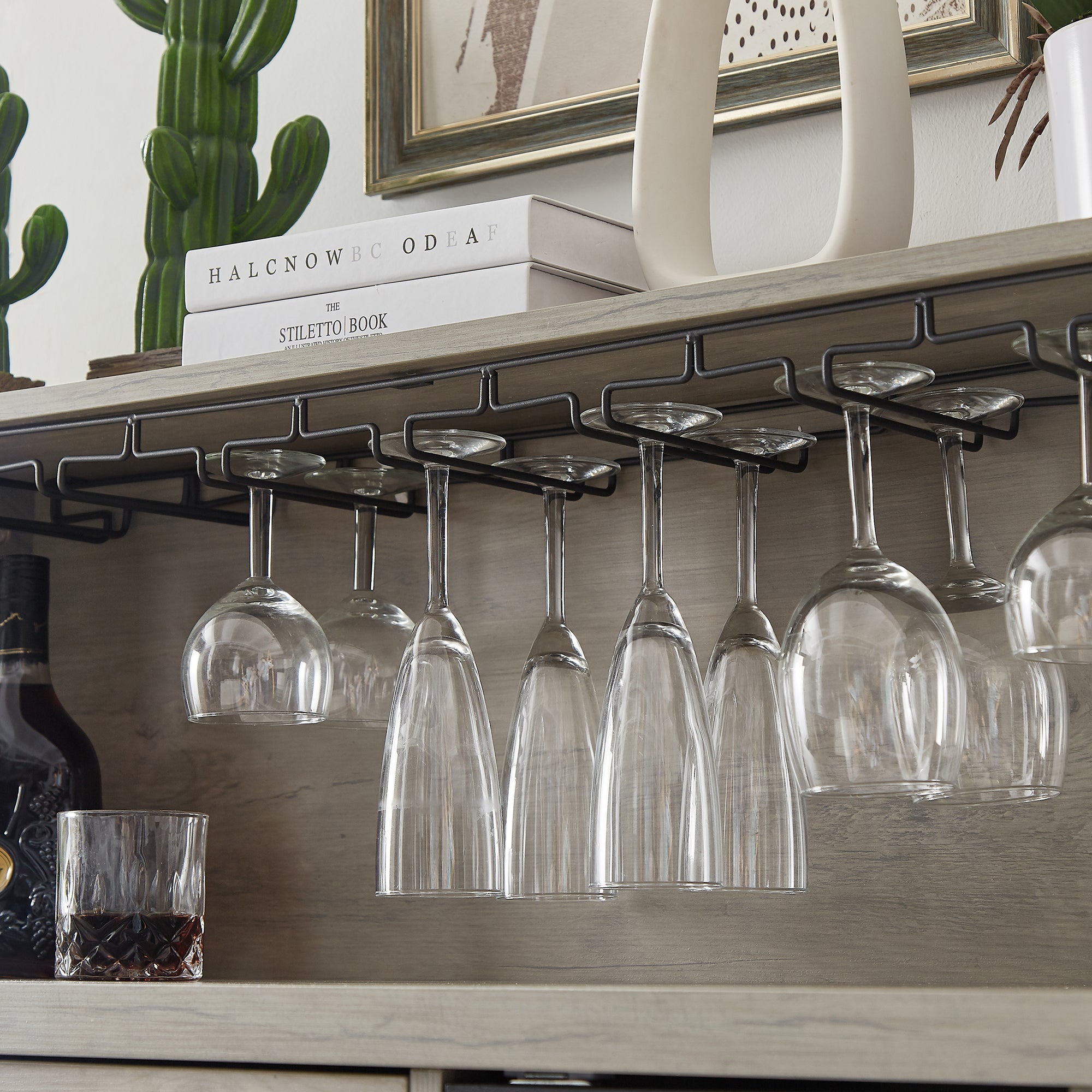 35-inch 2-door Buffet Table with Glass Rack and Wine Storage