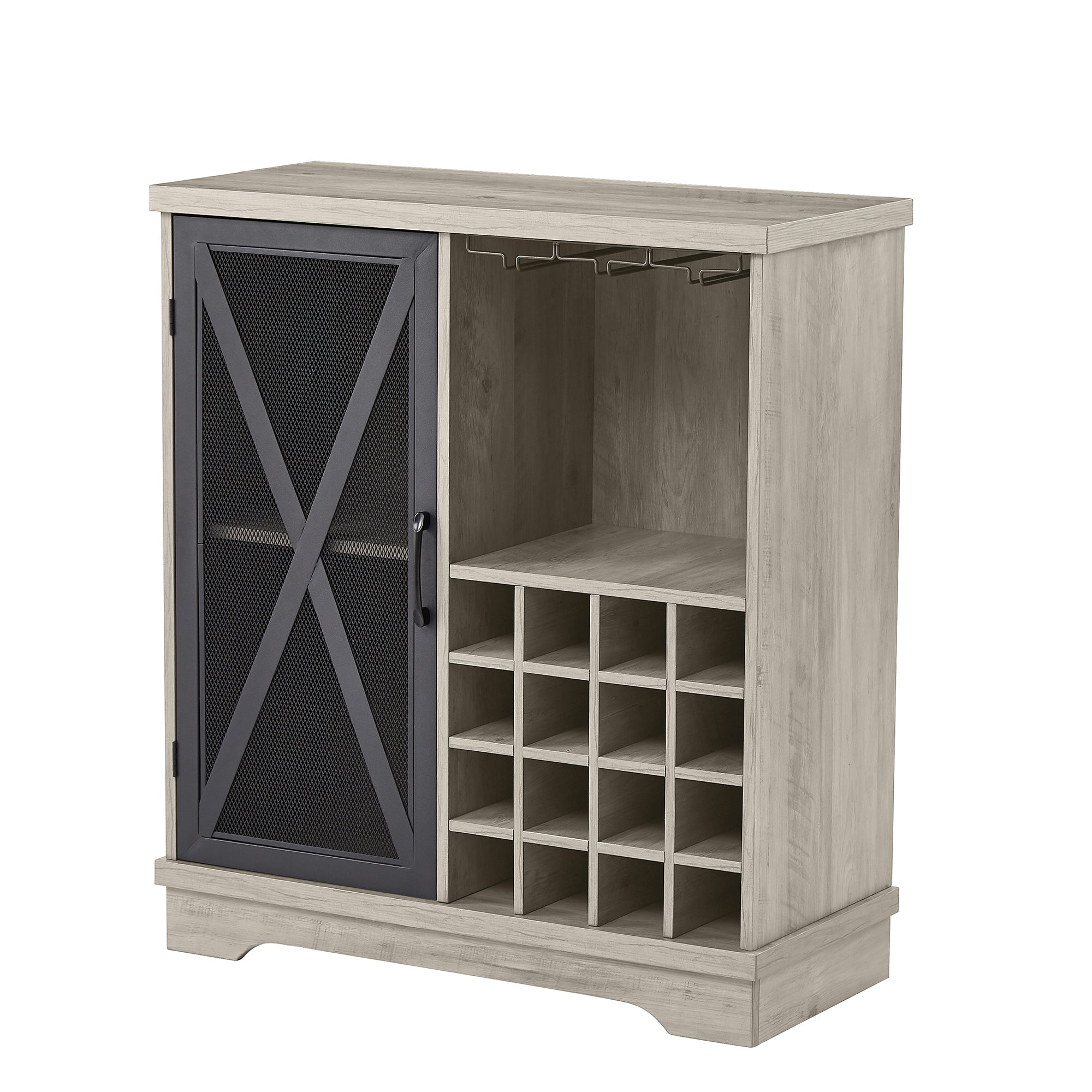 32-inch 1-door Buffet Table with Glass Rack and Wine Storage