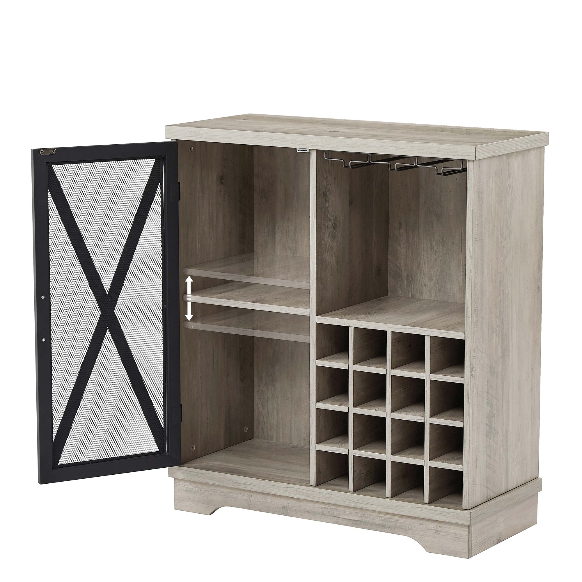 32-inch 1-door Buffet Table with Glass Rack and Wine Storage