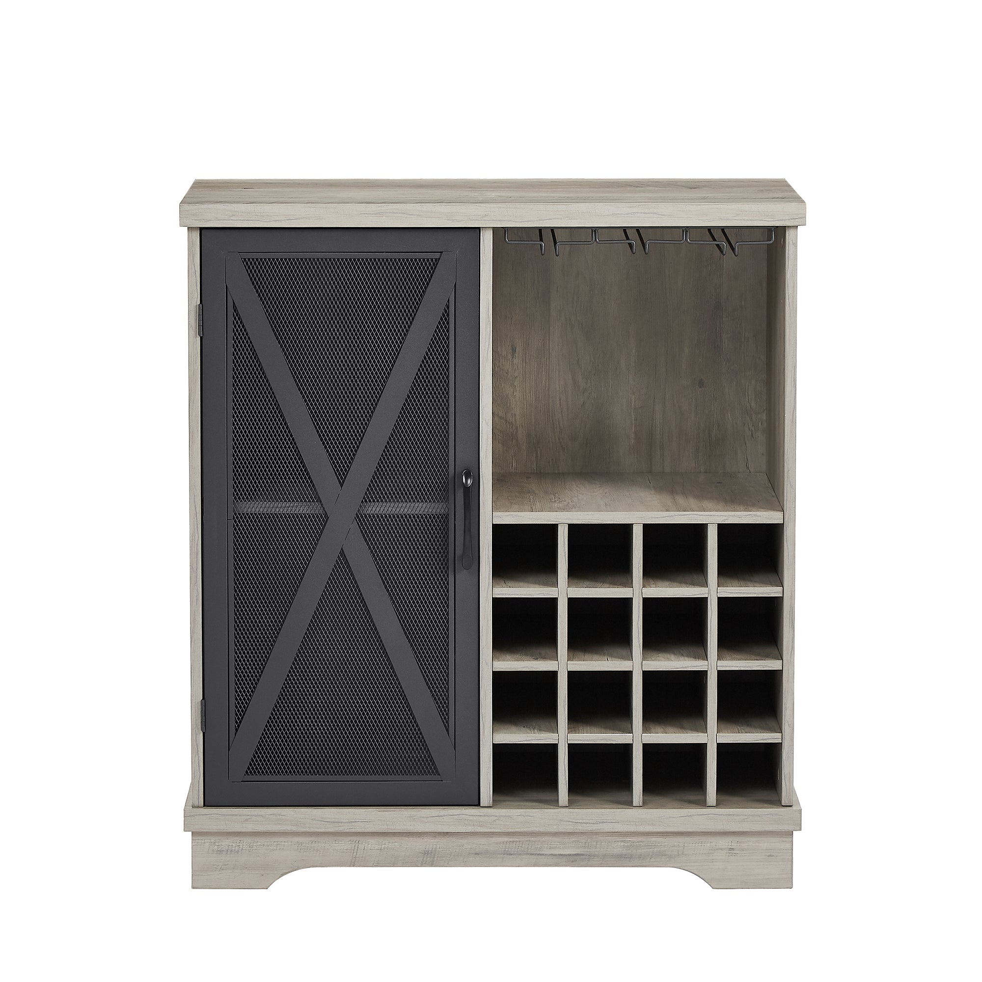 32-inch 1-door Buffet Table with Glass Rack and Wine Storage