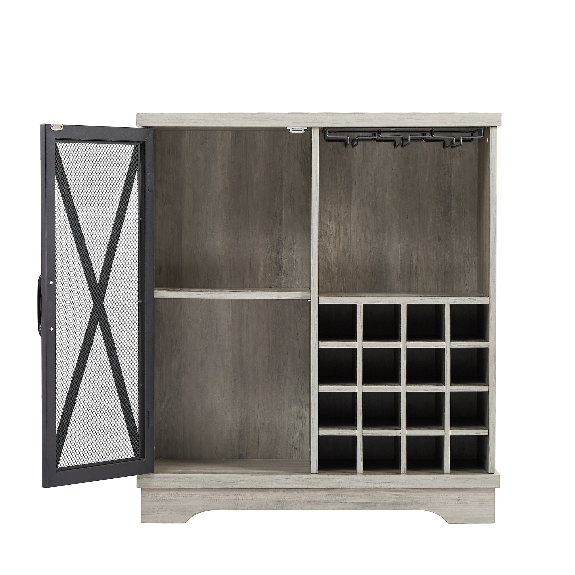 32-inch 1-door Buffet Table with Glass Rack and Wine Storage