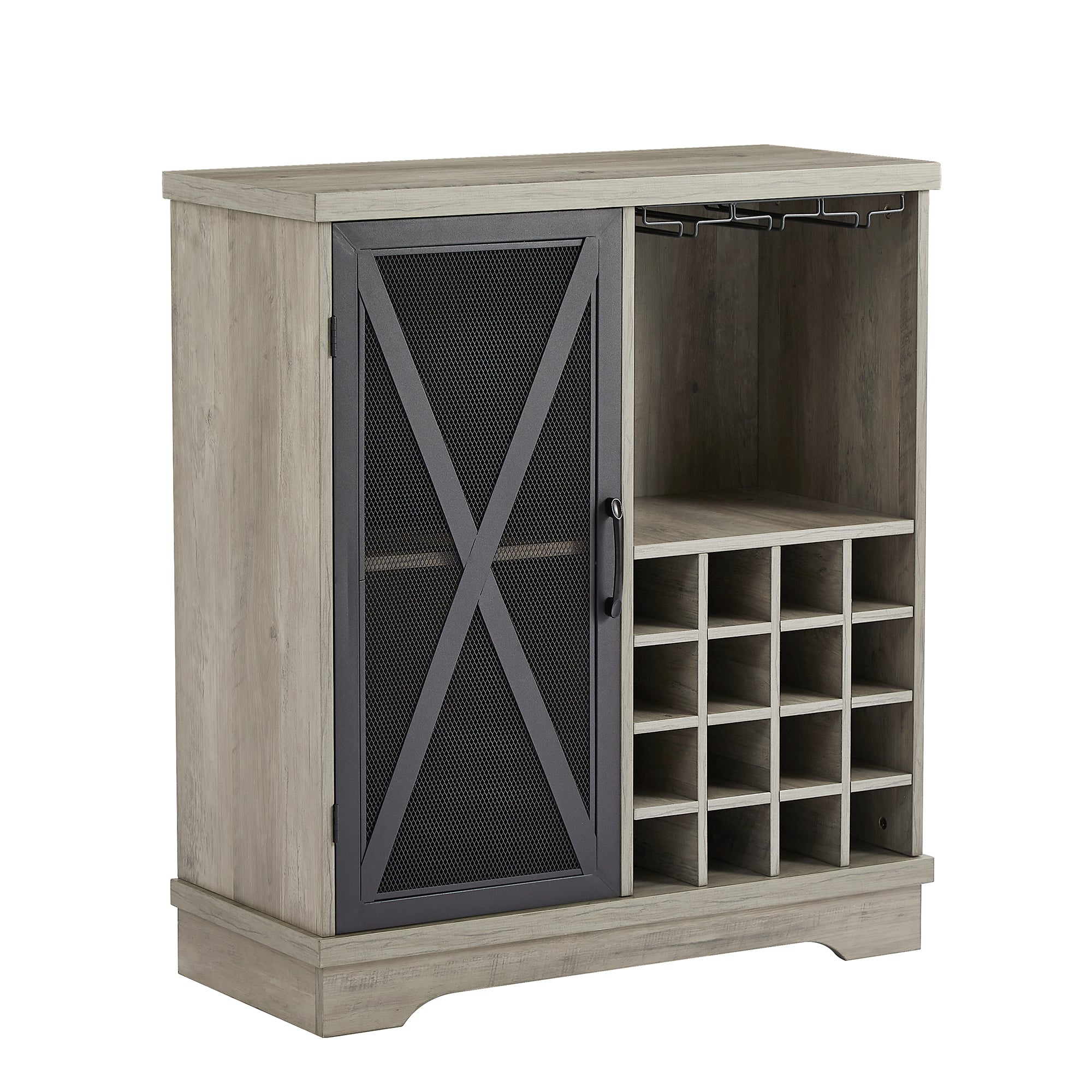 32-inch 1-door Buffet Table with Glass Rack and Wine Storage