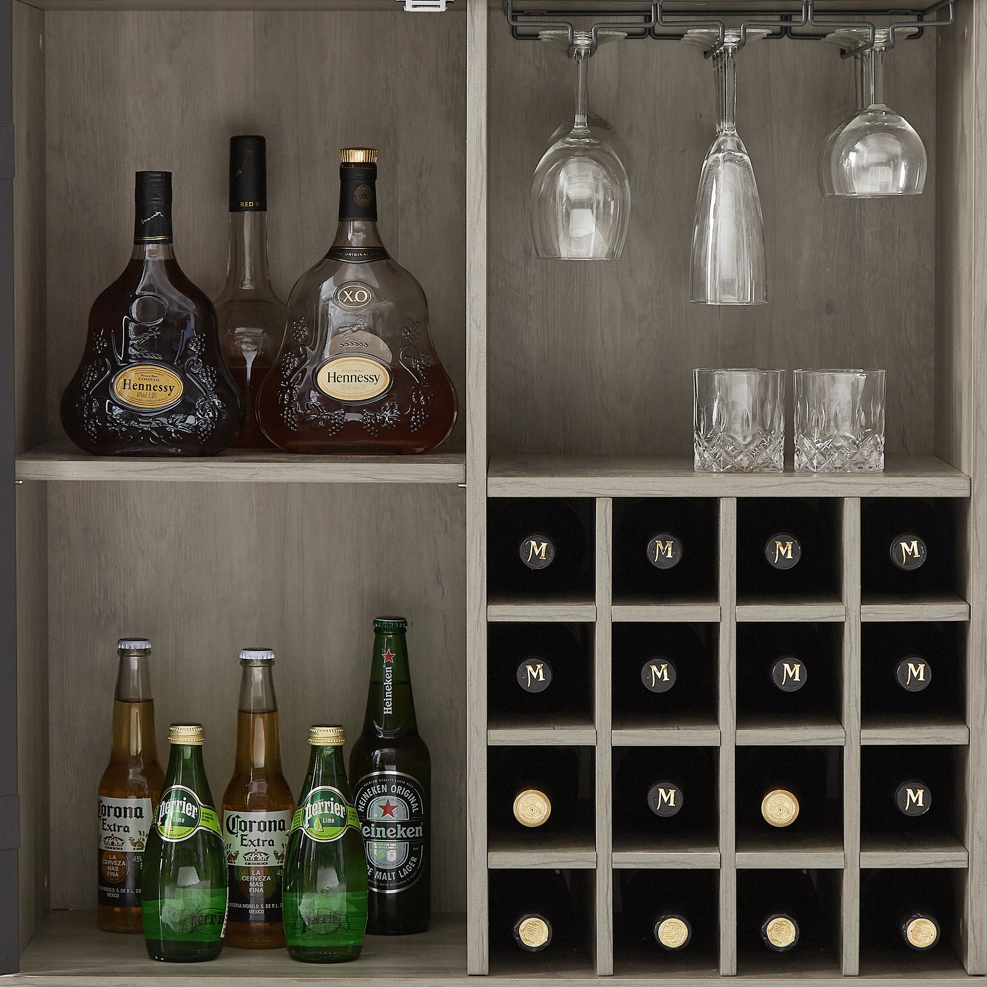 32-inch 1-door Buffet Table with Glass Rack and Wine Storage