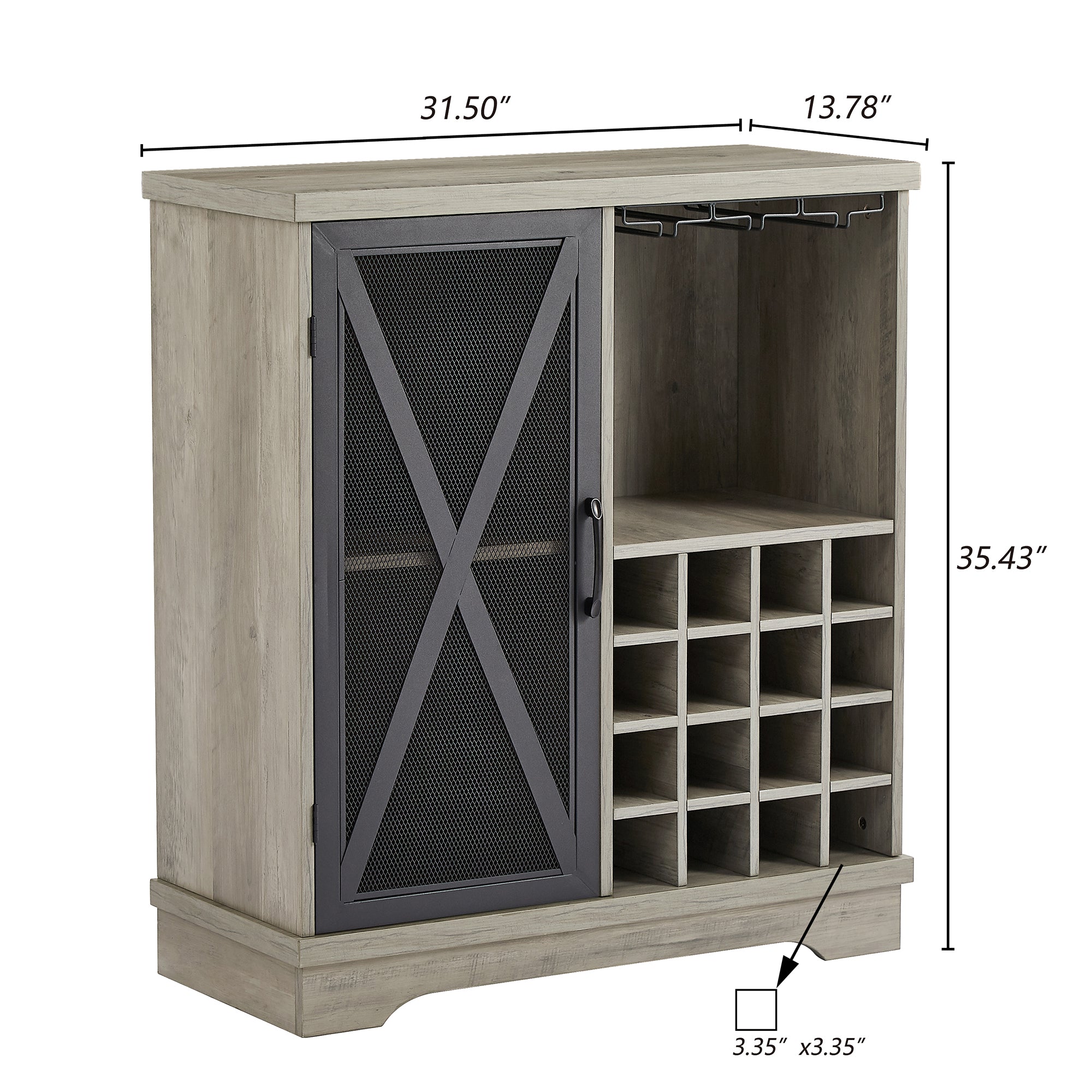 32-inch 1-door Buffet Table with Glass Rack and Wine Storage