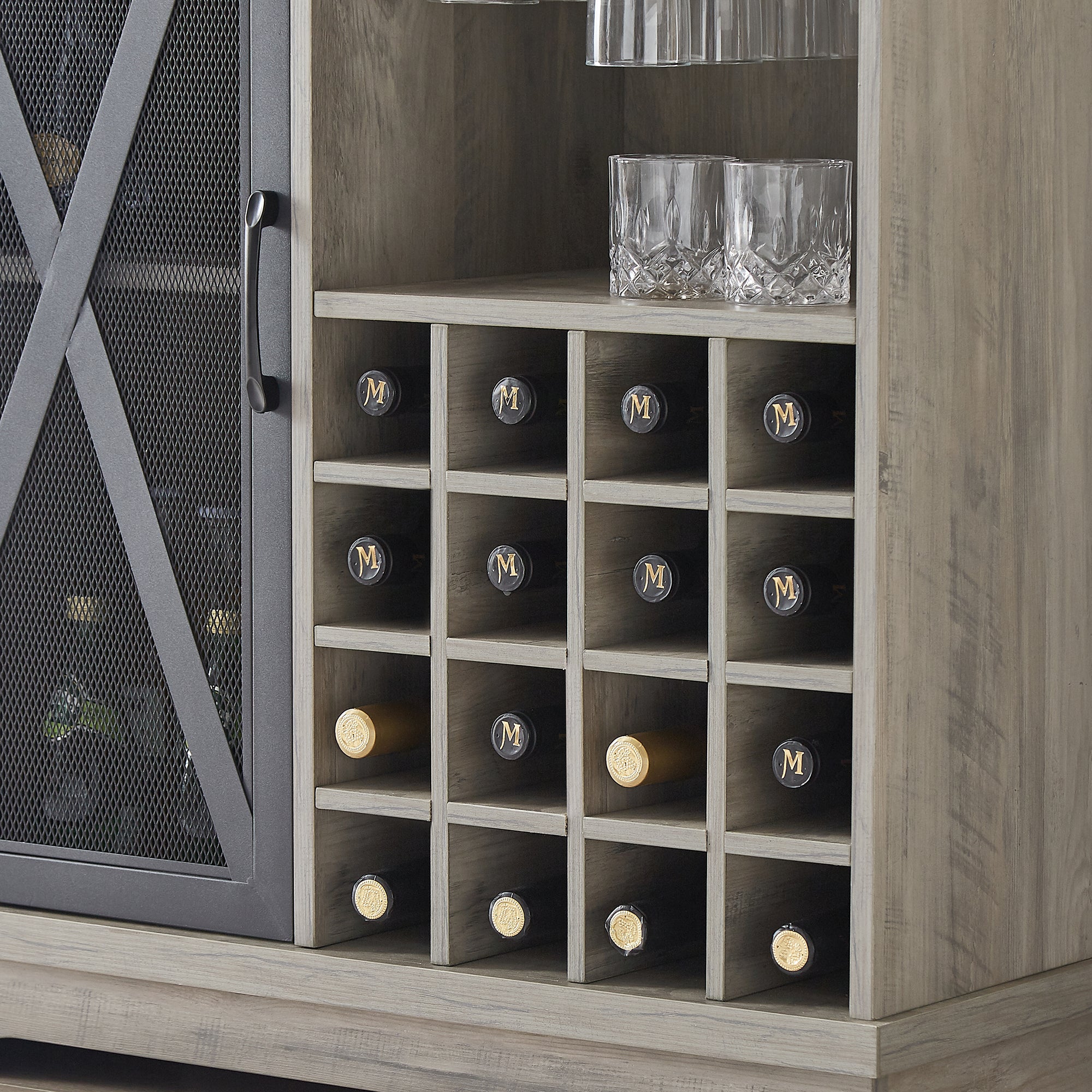 32-inch 1-door Buffet Table with Glass Rack and Wine Storage