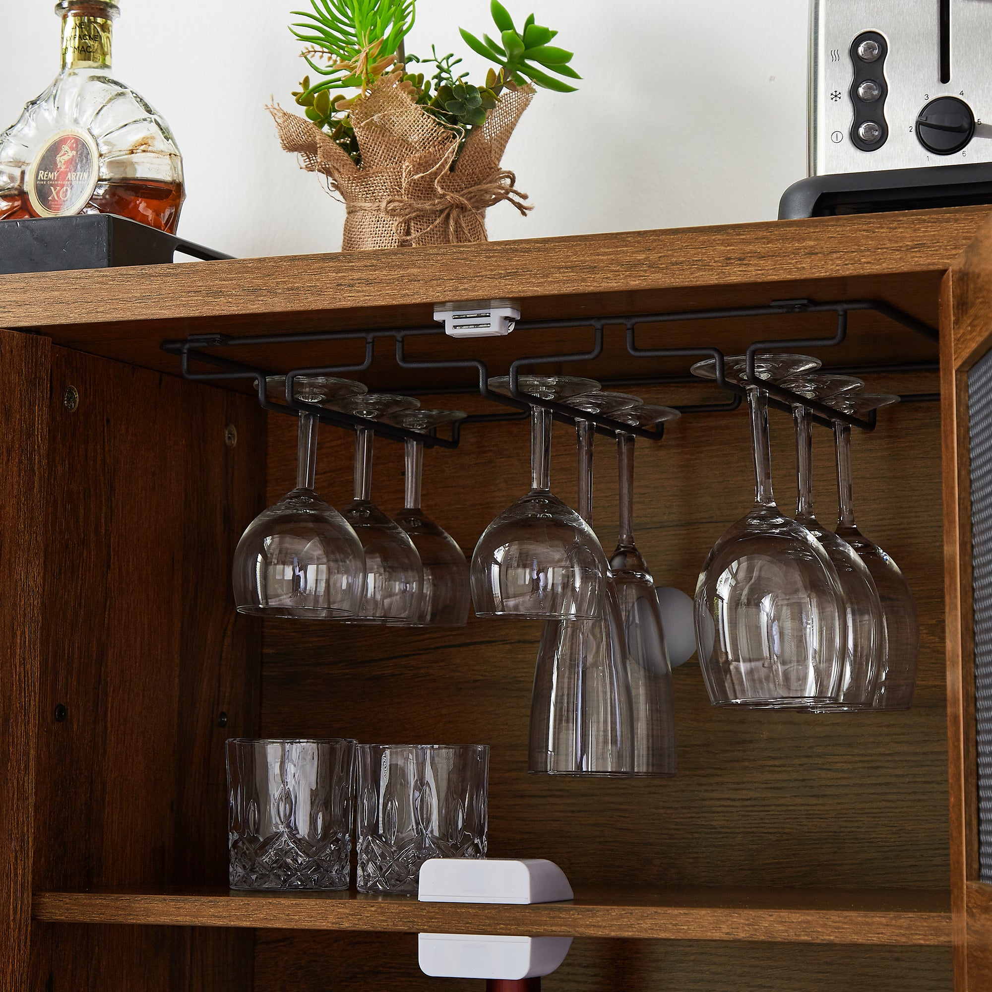 55-inch Buffet Table with Glass Rack and Wine Bottle Rack
