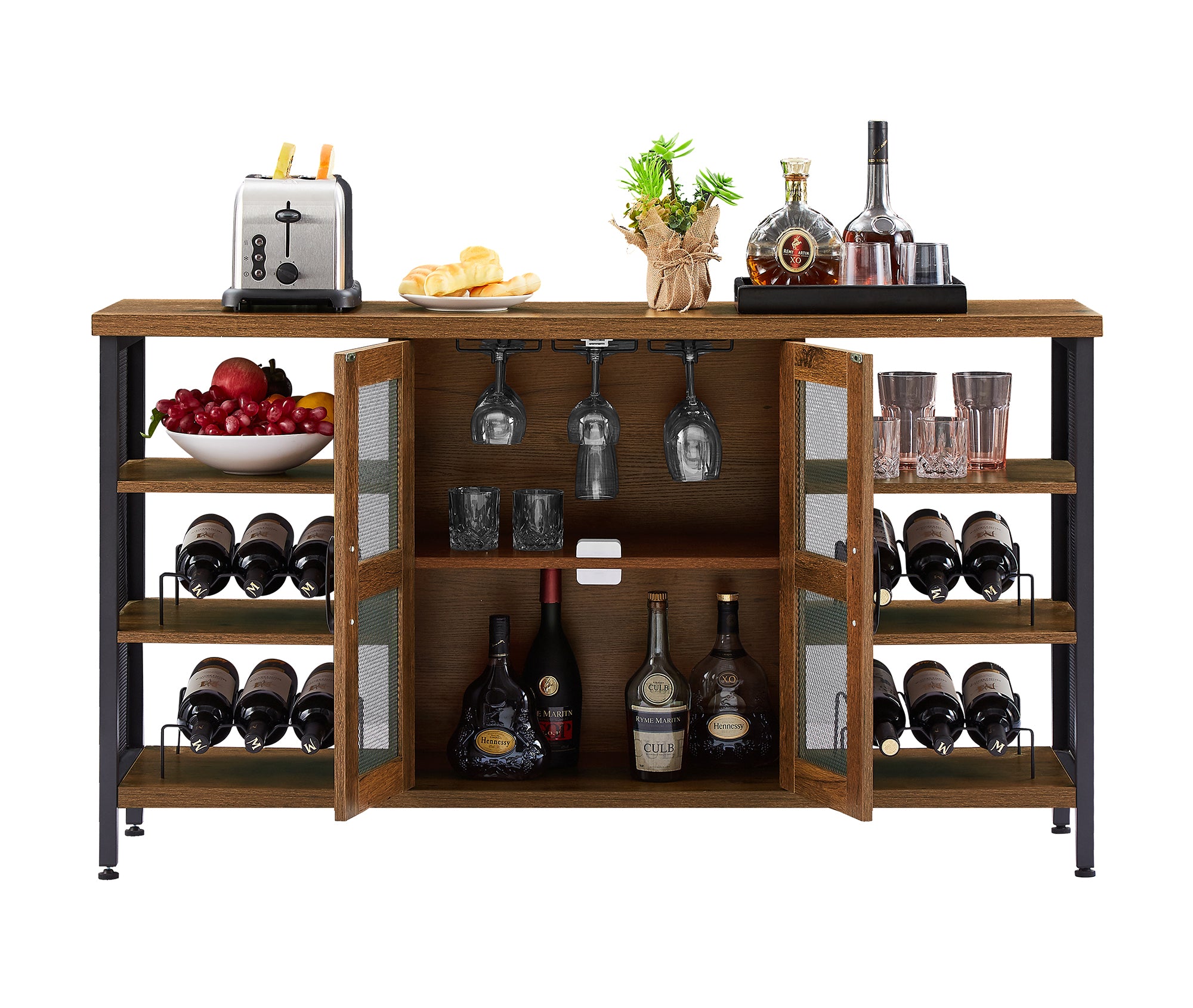 55-inch Buffet Table with Glass Rack and Wine Bottle Rack