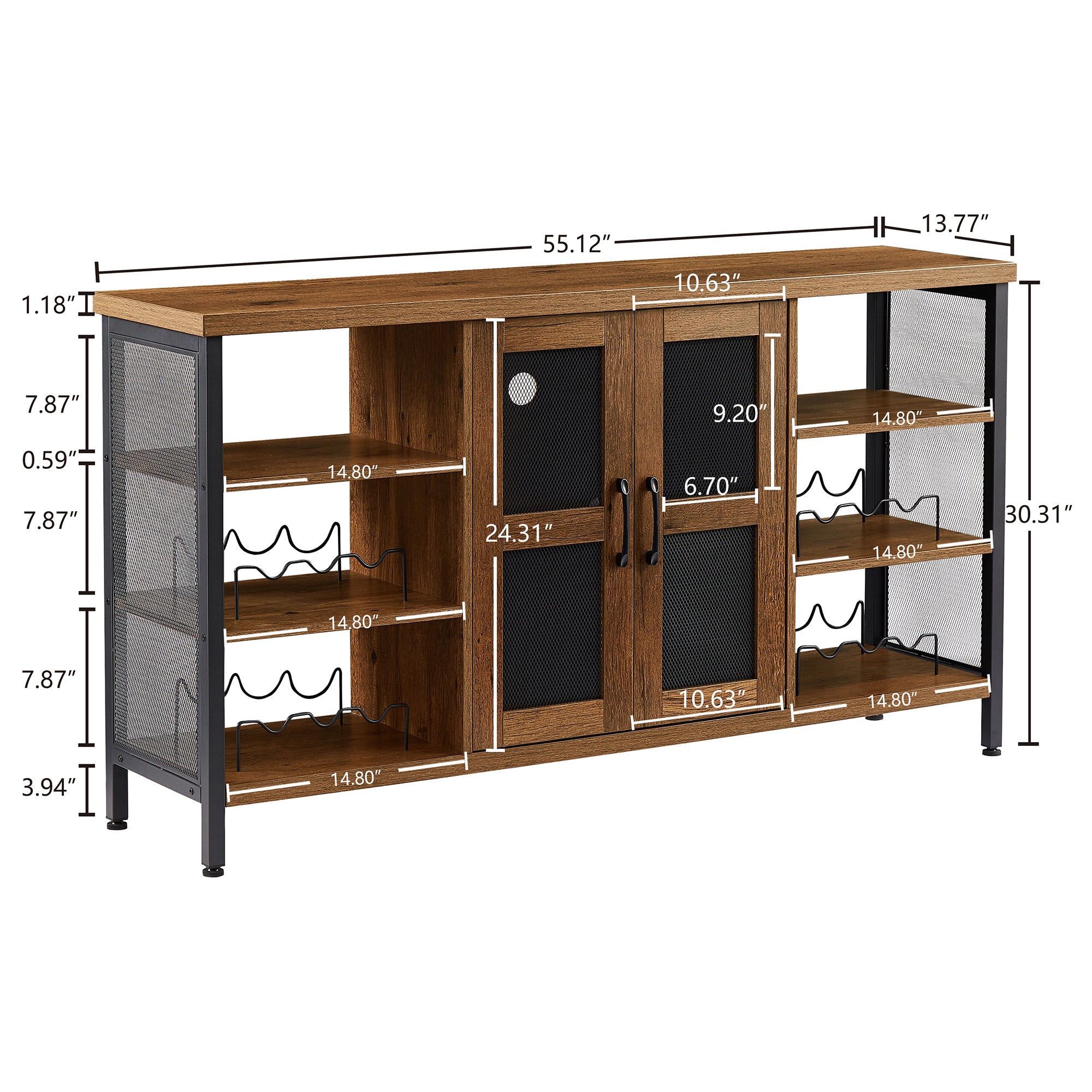 55-inch Buffet Table with Glass Rack and Wine Bottle Rack