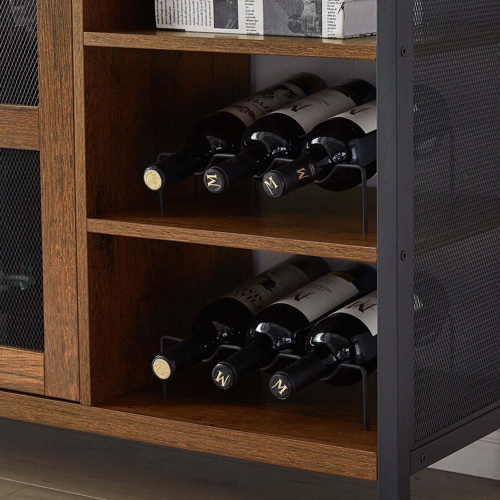 55-inch Buffet Table with Glass Rack and Wine Bottle Rack