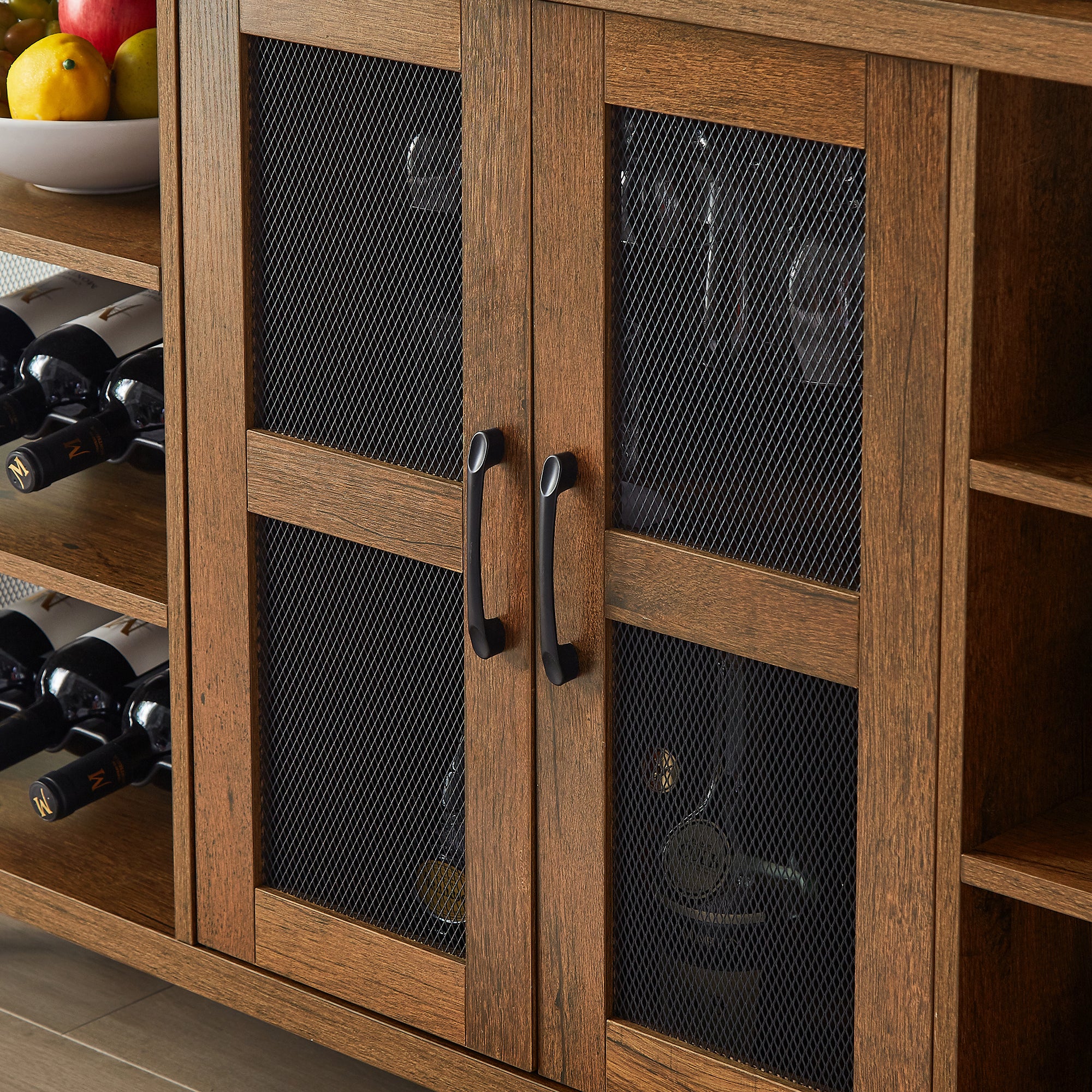 55-inch Buffet Table with Glass Rack and Wine Bottle Rack